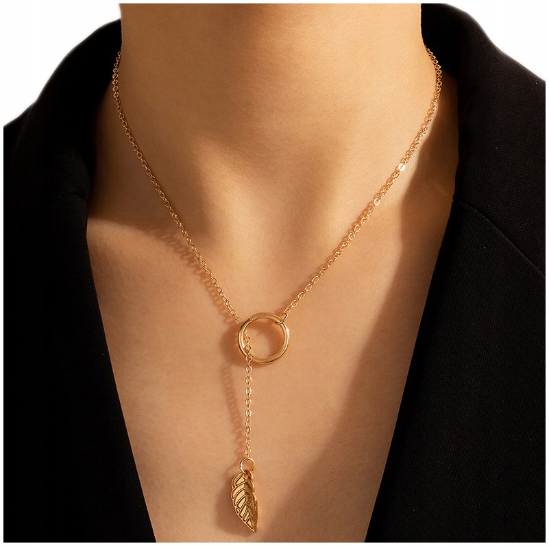 

Łańcuszek Złoty Listek Koraliki Naszyjnik Modny