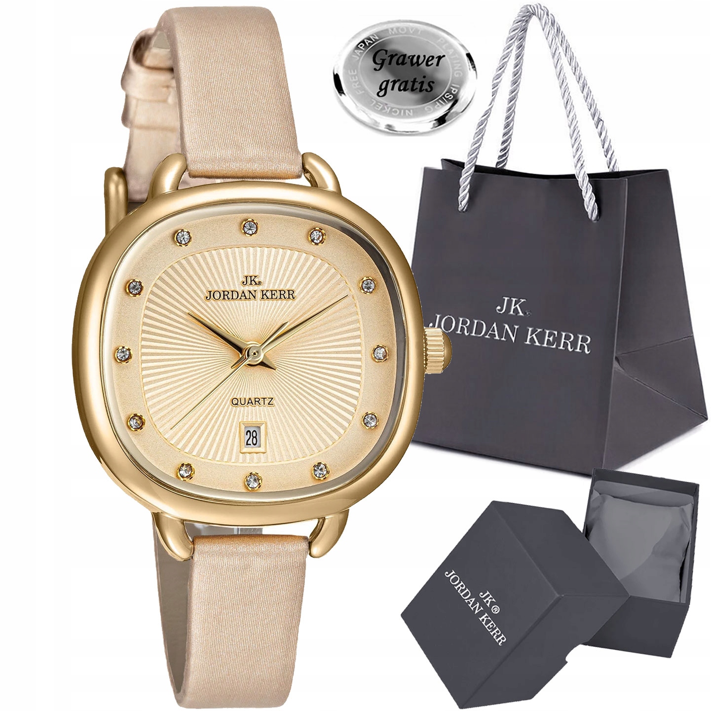 Dámské hodinky Jordan Kerr – s datumovkou a Zirkony, stylové Gravírování