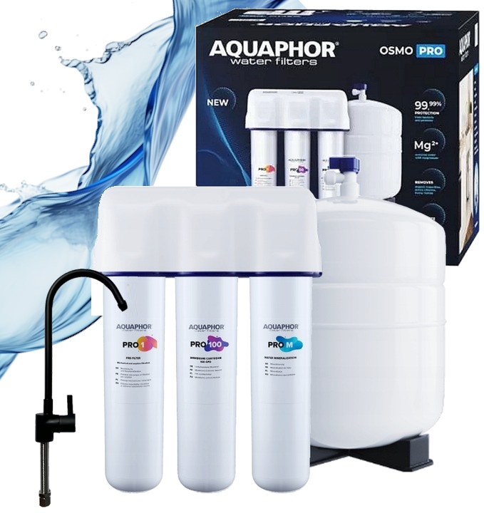 Reverzná osmóza filtra pod umývadlo Aquaphor Osmo Pro 100 čierny výtok