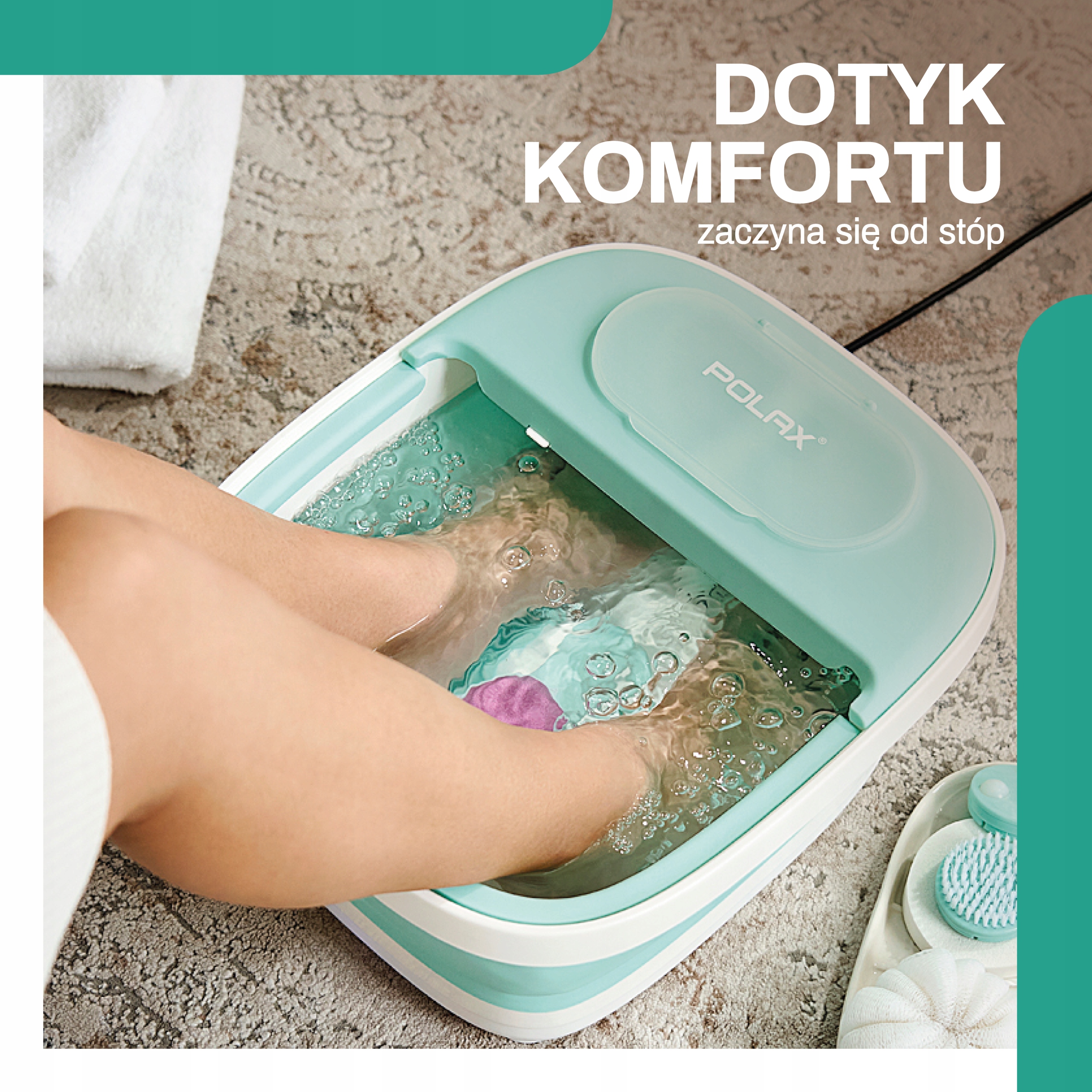 Masażer Do Stóp Wodny Hydromasażer Nóg Polax Wibracje Bąbelki 500W Led