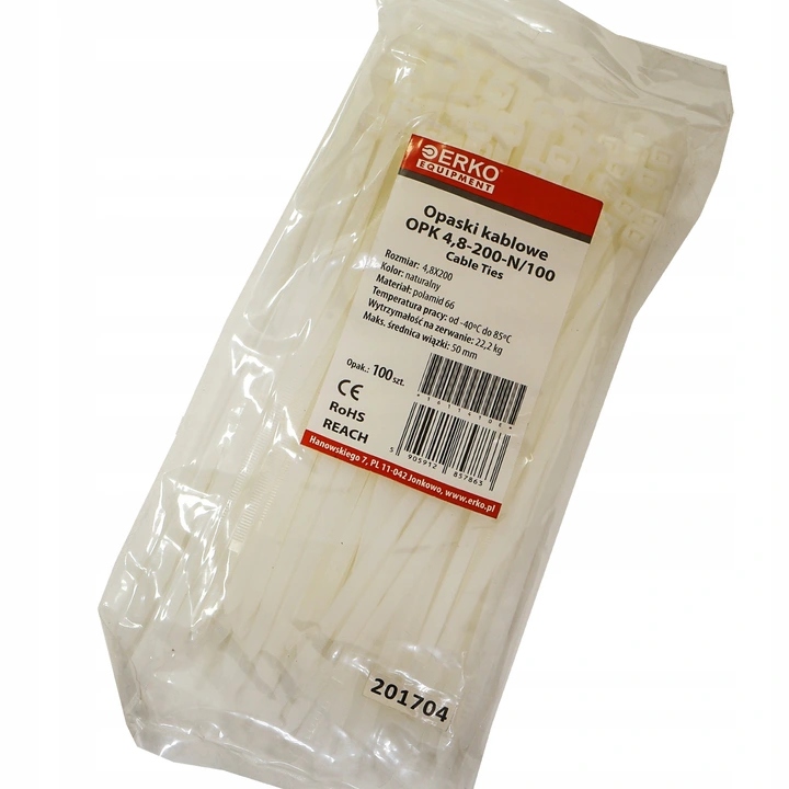 

opaska zaciskowa biała Opk 200 4,8 100szt Erko