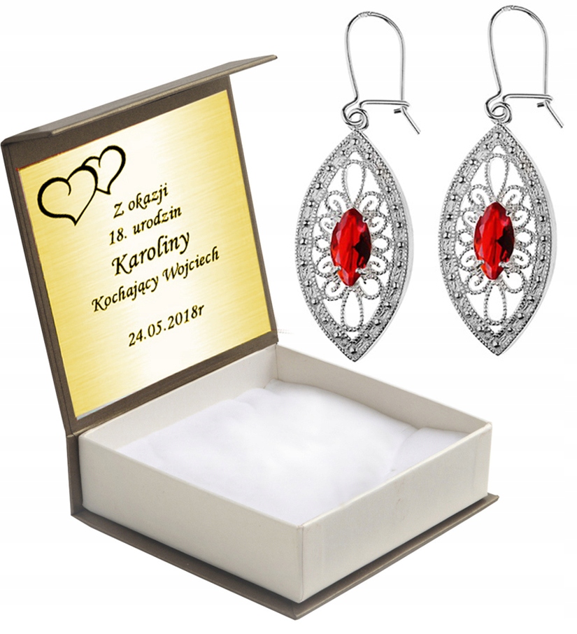 

Kolczyki Wiszące Z Czerwonymi Cyrkoniami +grawer