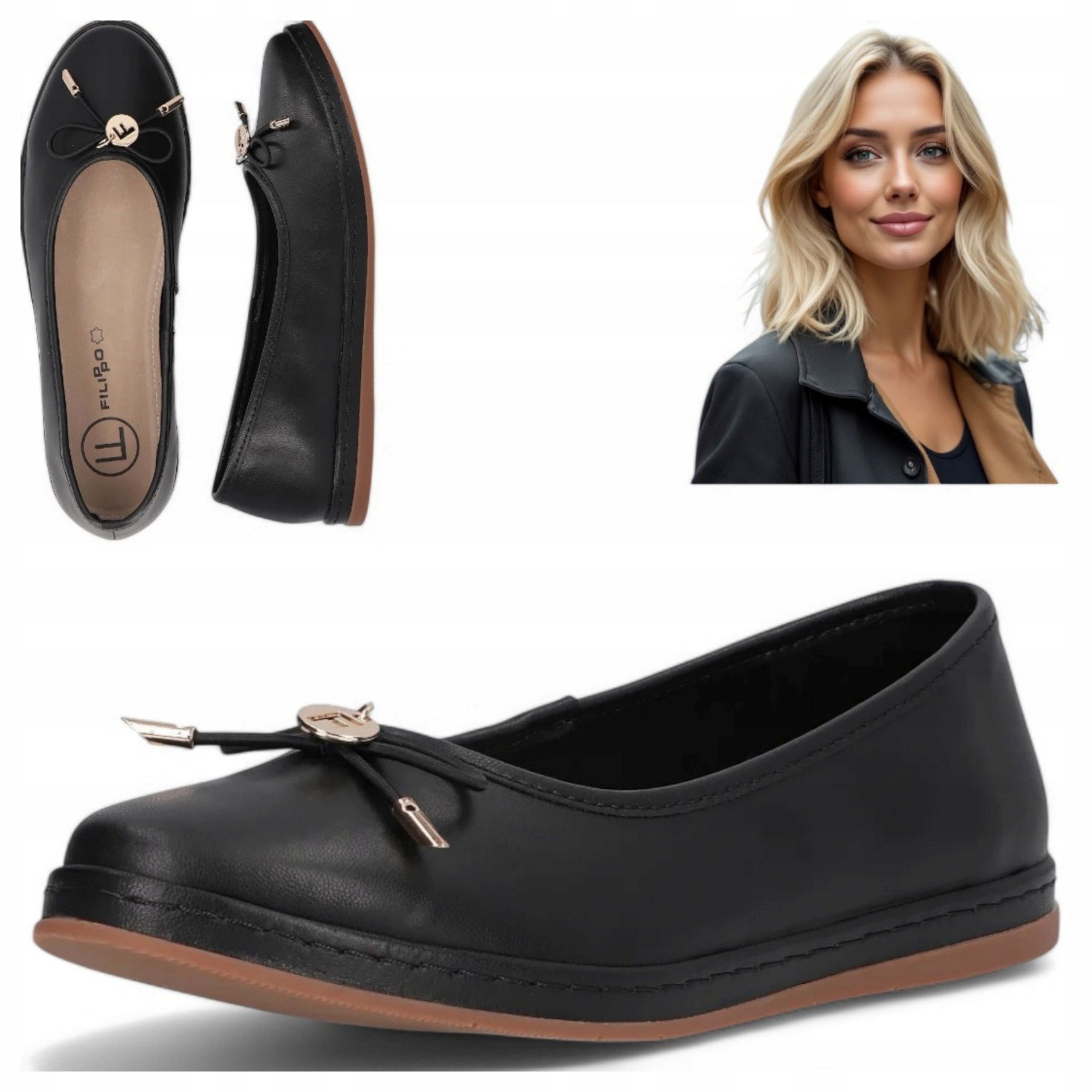 Dámské kožené baleríny 39 Jarní Filippo Klasické Letní Lehké Černé
