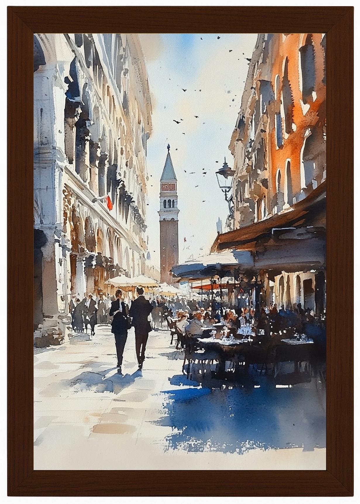 Plakát Rámeček Dřevěný, Krajino Město Itálie Benátky Ulice Kavárna 40x60