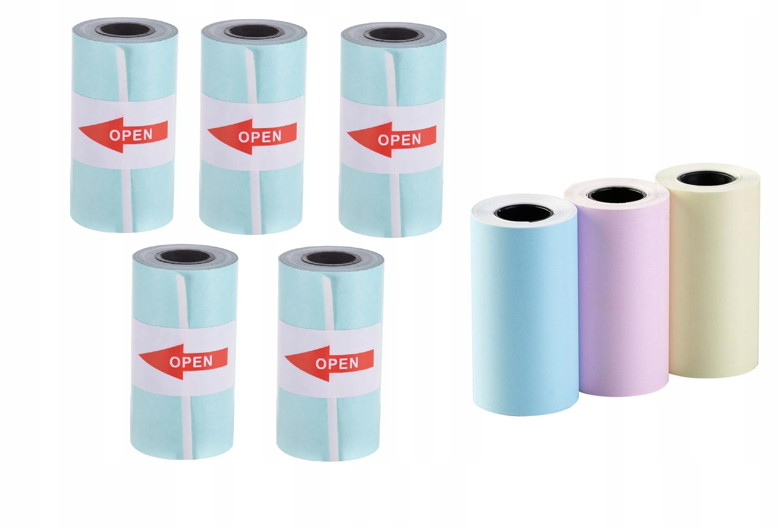 PAPIER SAMOPRZYLEPNY KOLOR+BIAŁY WKŁADY ROLKI DO MINI DRUKARKI DRUKUŚ 28m