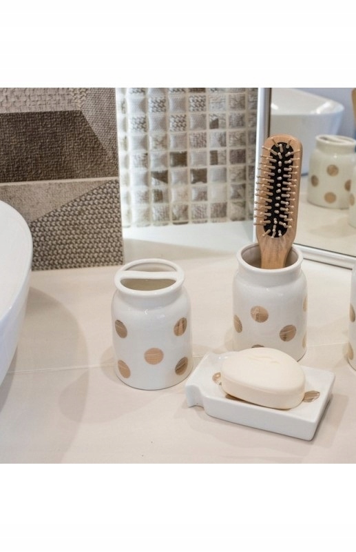 DESIGNERSKI KUBEK NA SZCZOTECZKI Z BIAŁEJ CERAMIKI ZE ZŁOTYMI ZDOBIENIAMI Kod producenta MG1354X