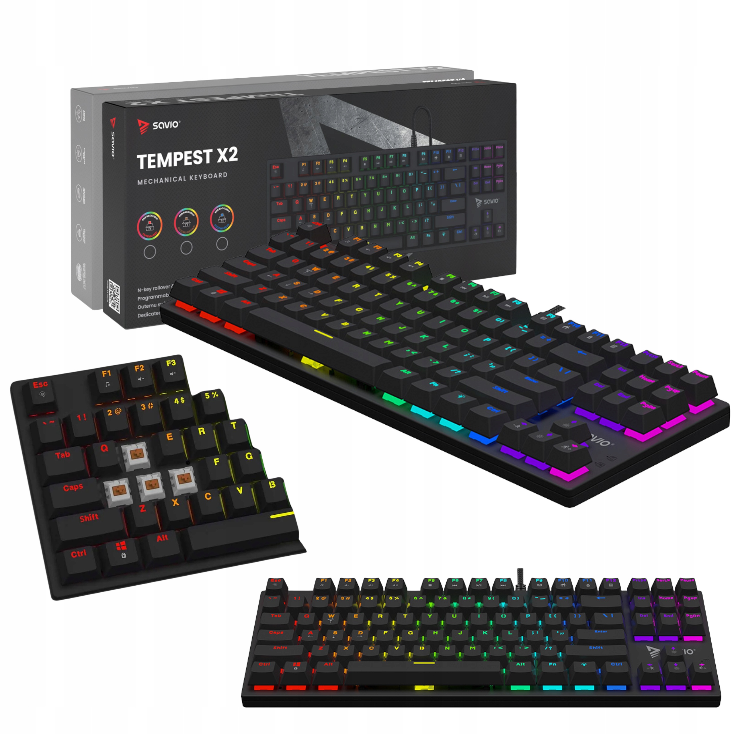 Mechanická klávesnice pro hráče Savio Tempest X2 Outemu Brown Usb Rgb Abs