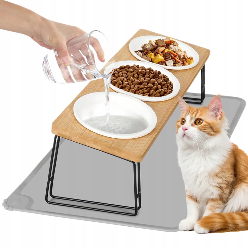 Levně 3 misky misky pro kočky/malého psa – 15° sklon, stabilní stojan