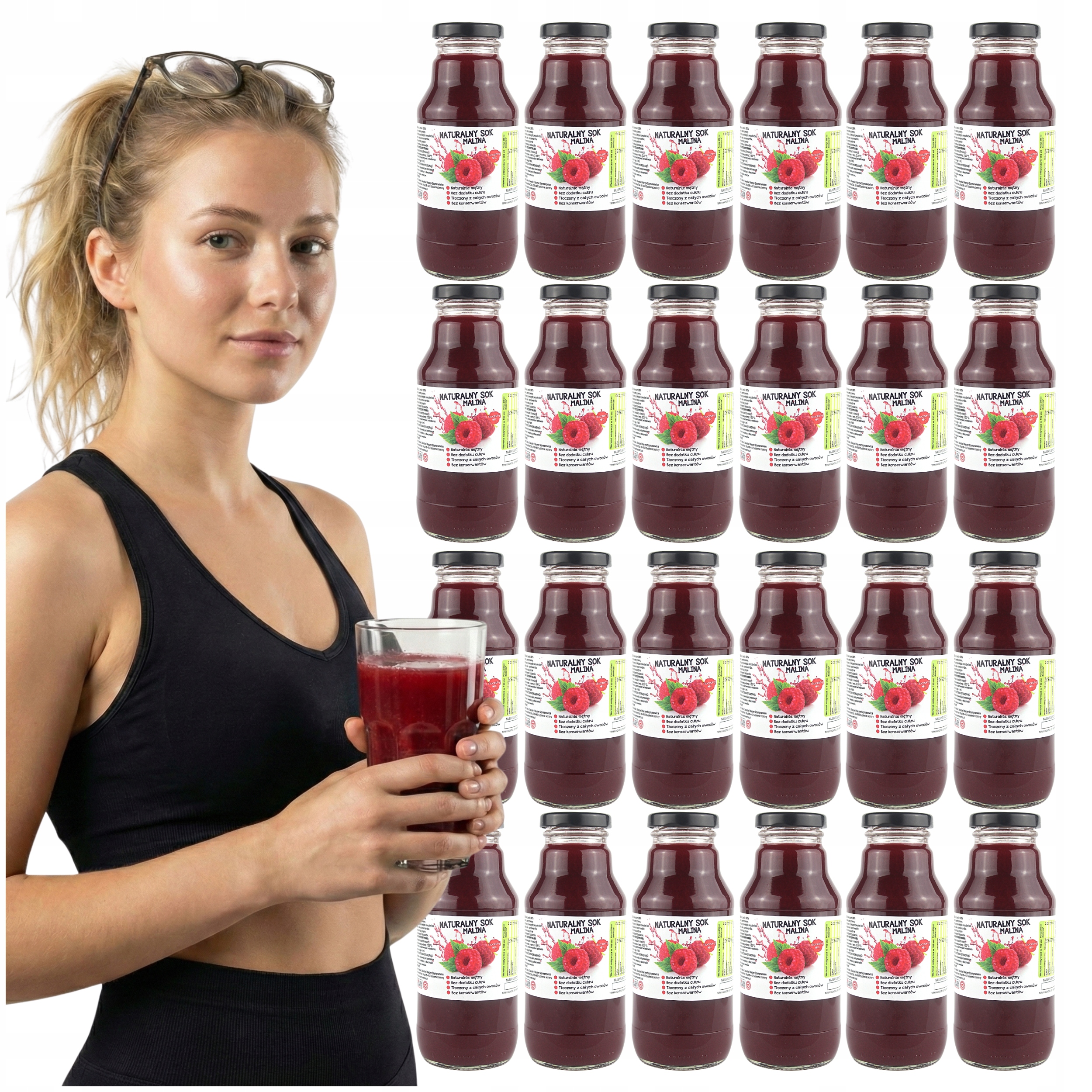 Sok Z Malin 100% Naturalny Tłoczony Nfc szklana butelka 300ML zestaw 24szt