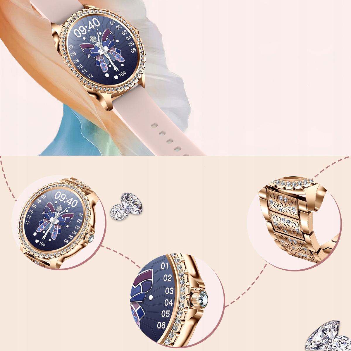 SMARTWATCH DAMSKI ELEGANCKI CIŚNIENIOMIERZ DW Materiał paska stal