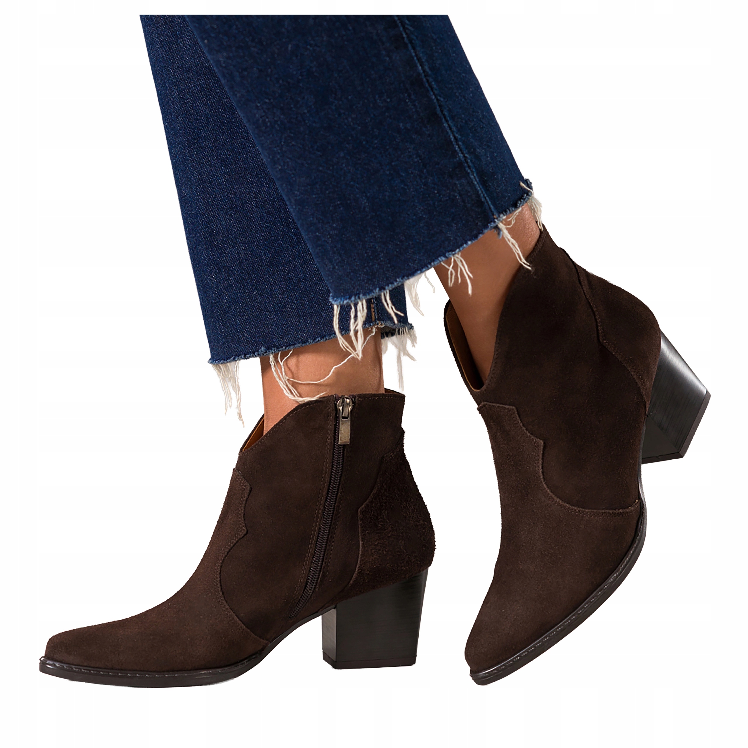 Kotníkové Boty Čokoládové Dámské Kožené Kowjbojky Vystřižený Svršek Pohodlný vel. 40