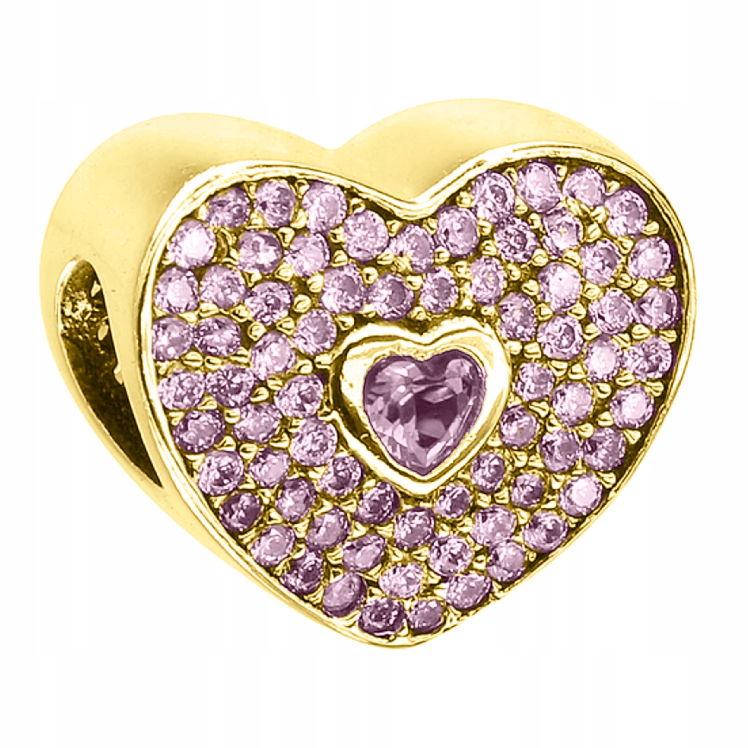 Zlaté Charms Křišťálové Srdce Růžové Zirkony Krystaly Stříbro 925