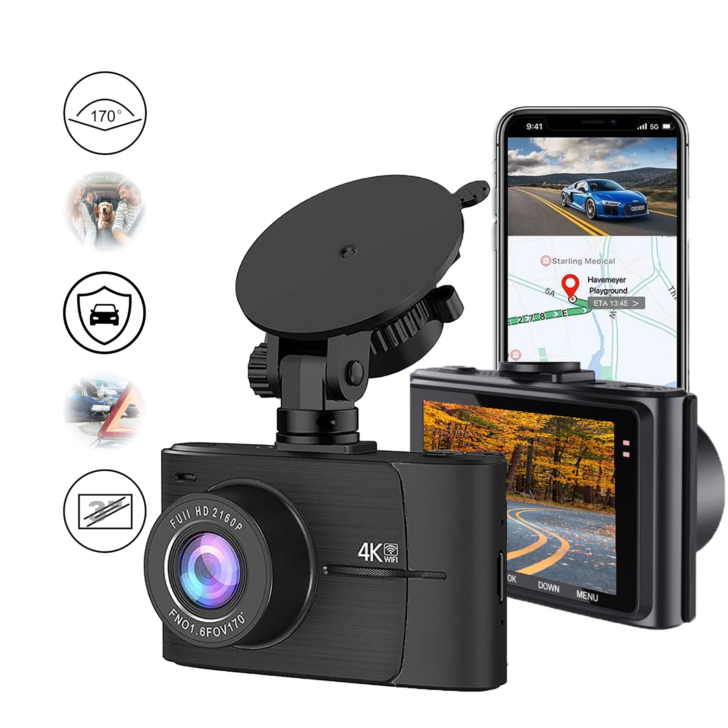 WIDEOREJESTRATOR JAZDY KAMERA SAMOCHODOWA PRZÓD TYŁ 4K UltraHD GPS WiFi APP Marka Ondra