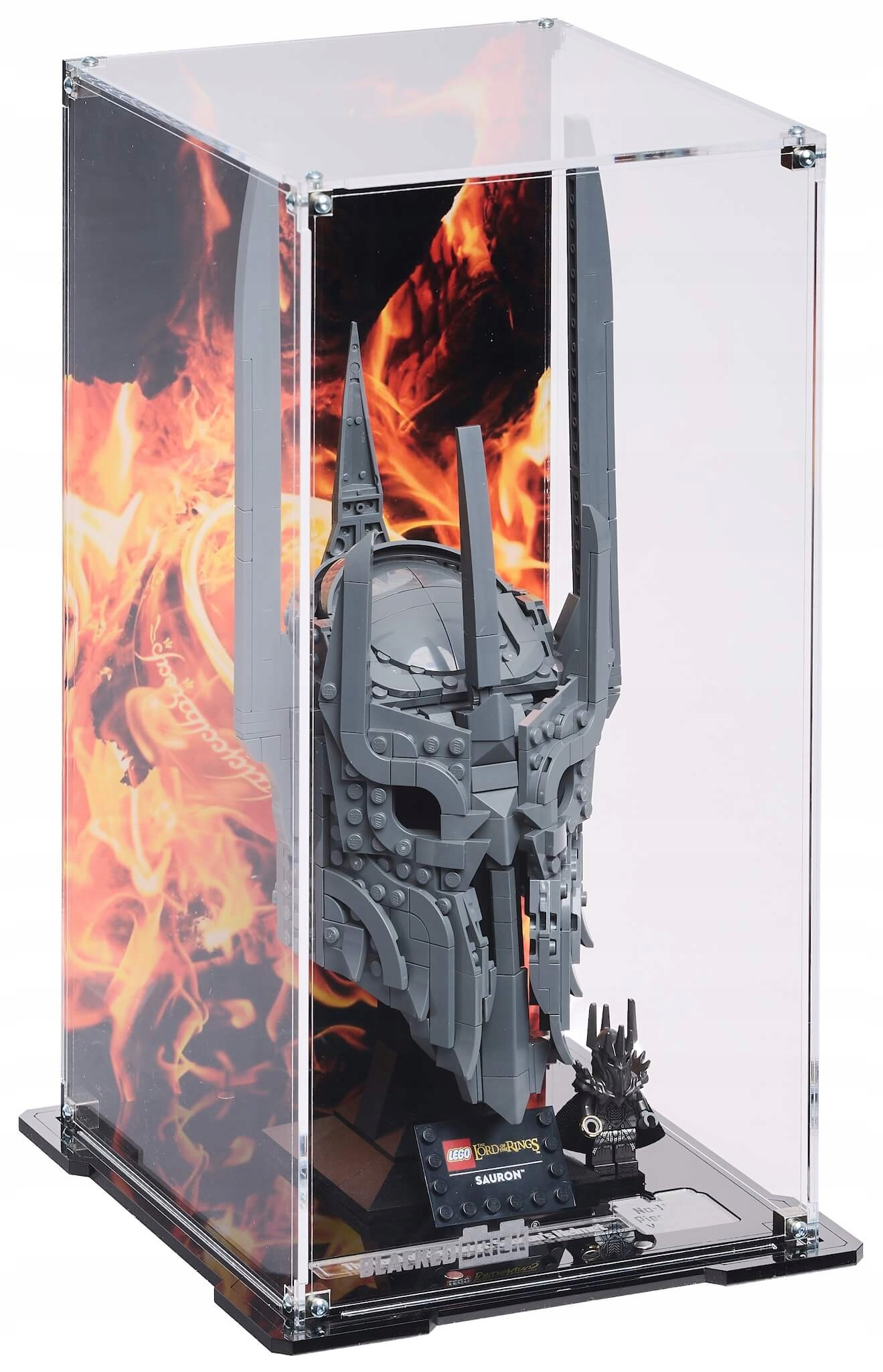 Vitrína s pozadím Blacked Brick pre Lego 11373 Pán prsteňov: Sauronova prilba