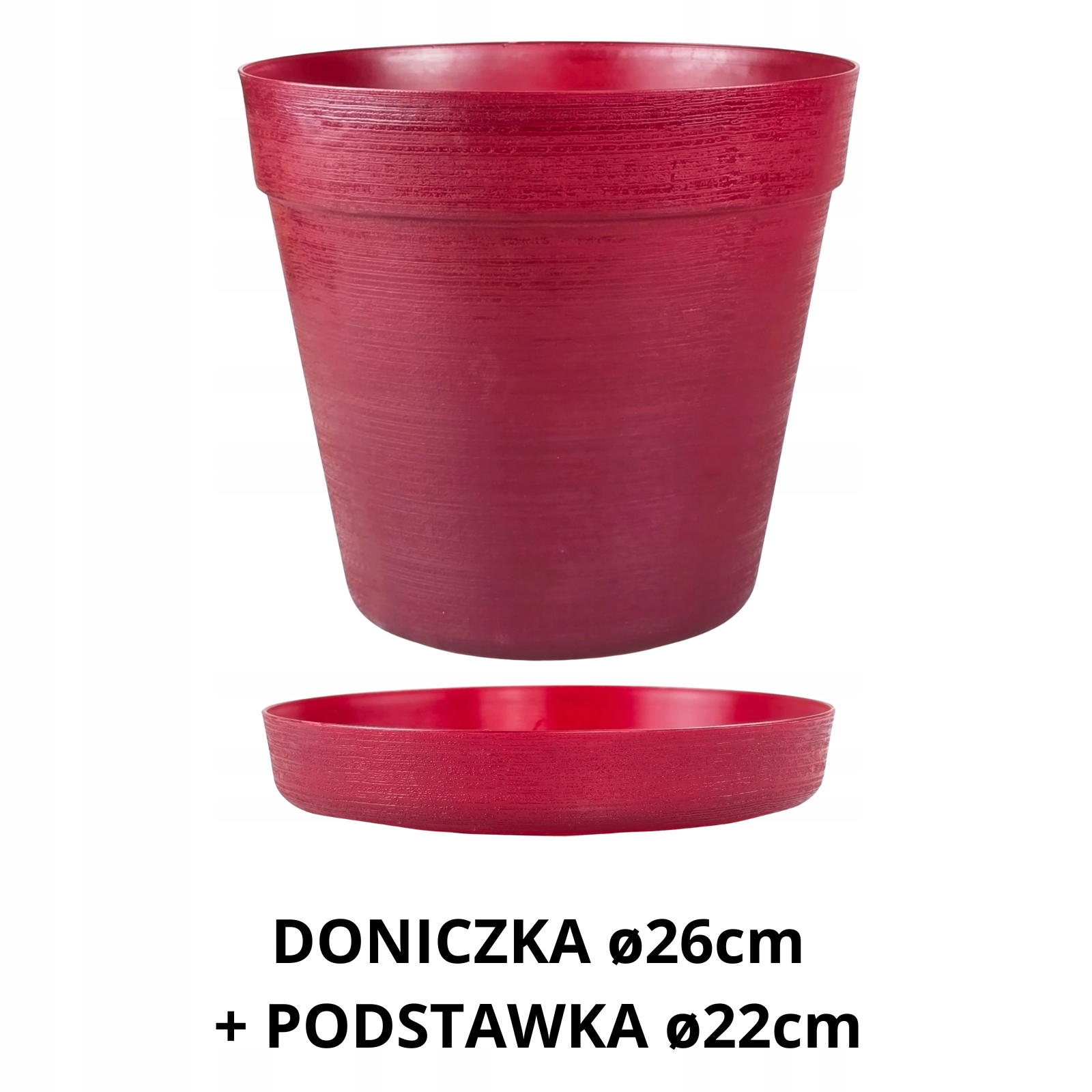 ZESTAW Doniczka 26cm + Podstawka 22cm, 8L, Stylowy Zestaw EKO,CZERWONY TRAN