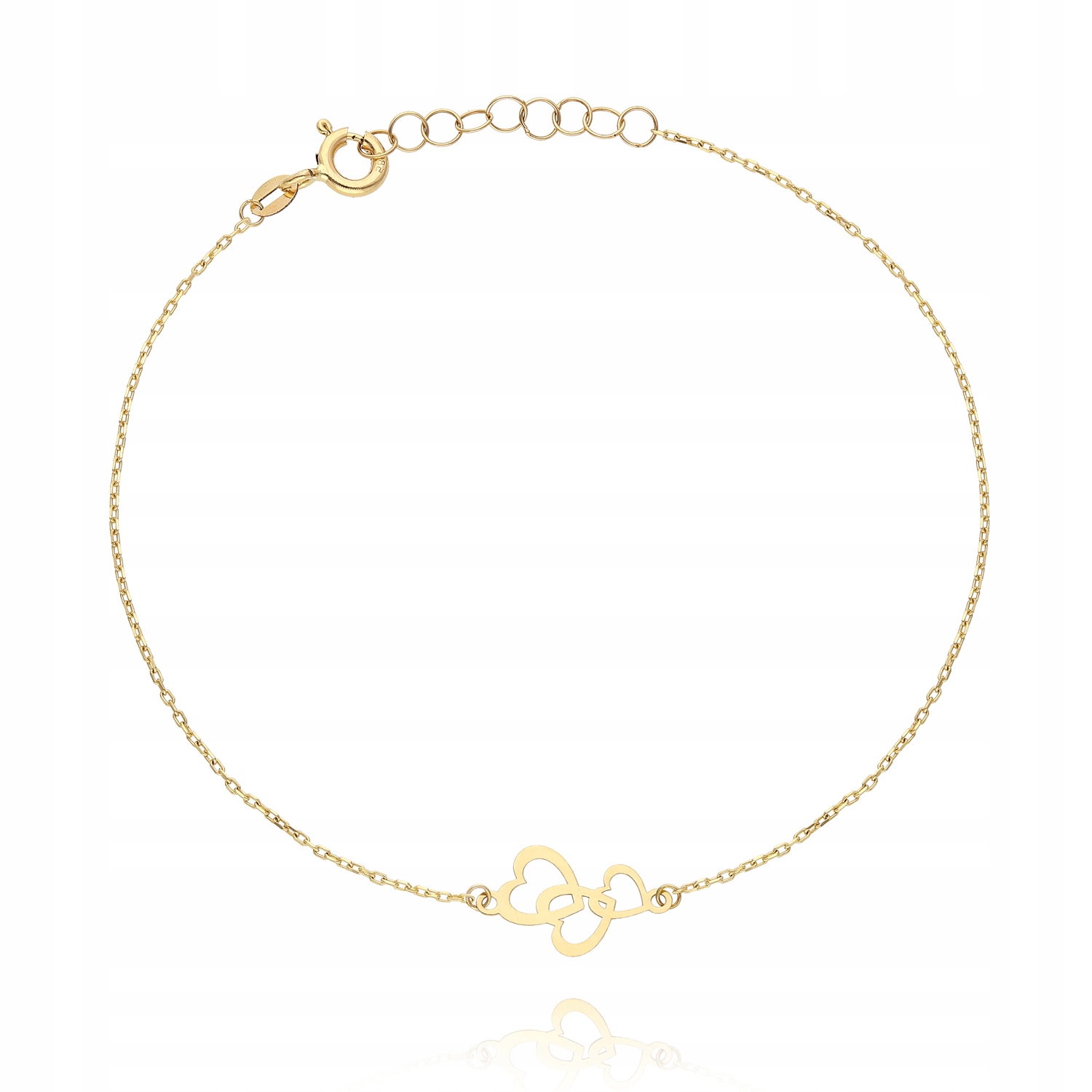 Zlatý náramek propletené srdce, tři Pr. 585 Gravírování