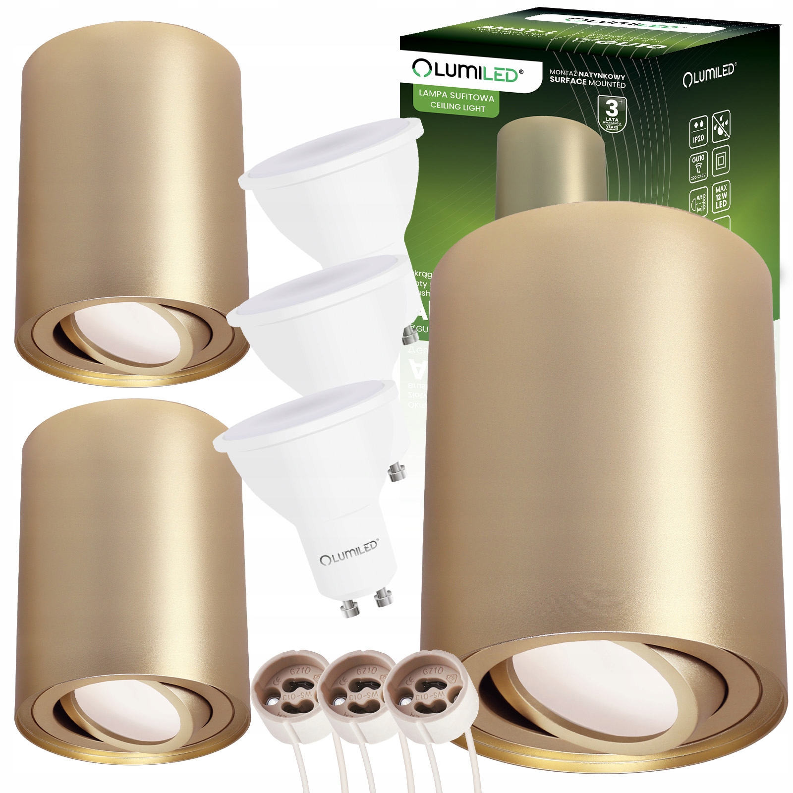 3x Oprawa Halogenowa 6W Natynkowa Lampa Sufitowa TUBA Ruchoma Żarówka LED
