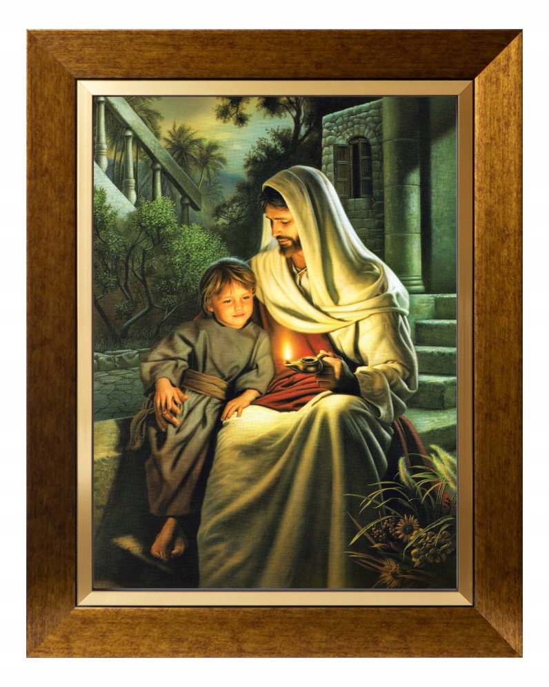 Ježíš Se Světlem Sakrální Obraz Zlaté Plátno, Ozdobný Rám 30X40