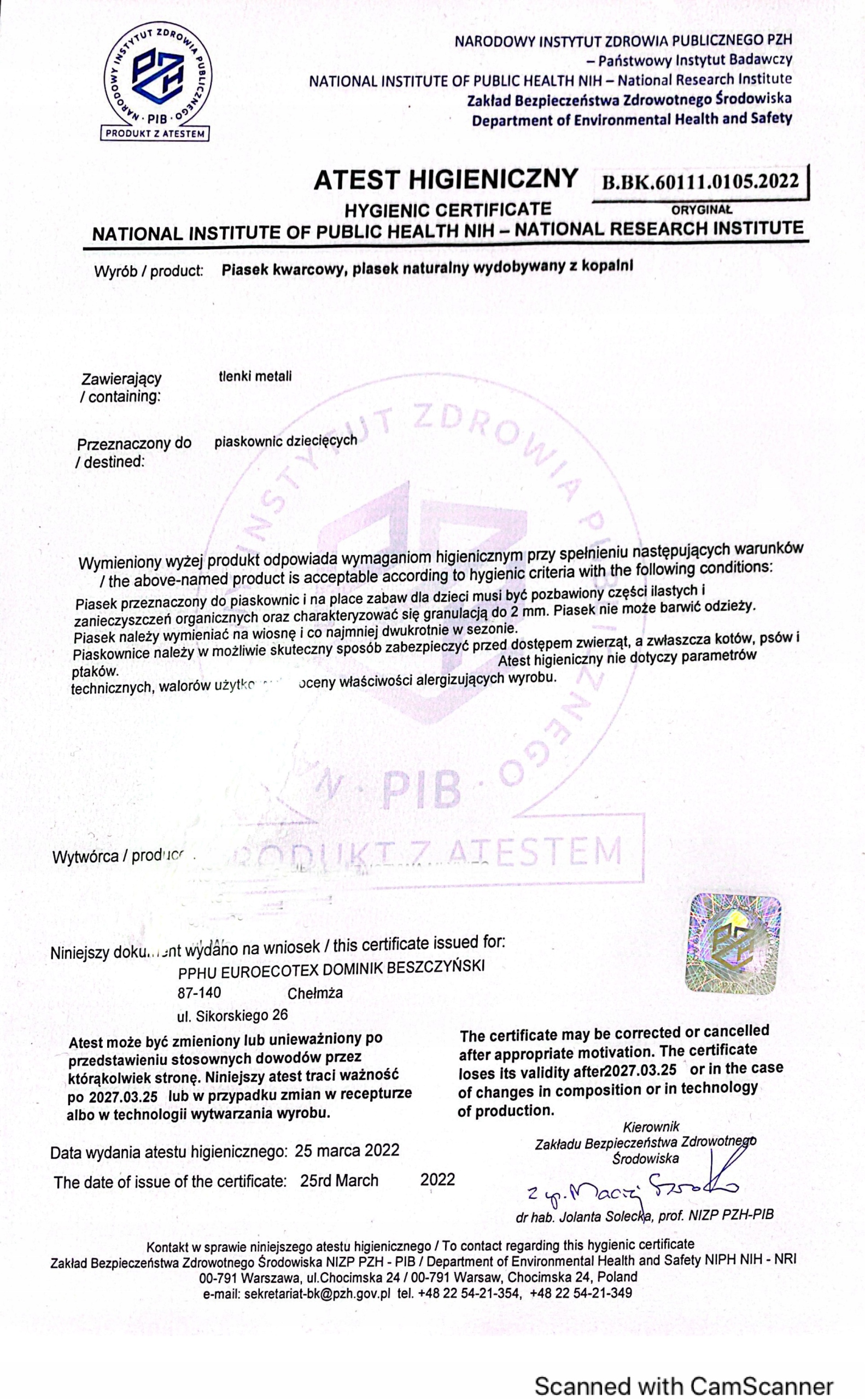 PIASEK DO PIASKOWNICY DLA DZIECI Z ATESTEM 120KG 4x30kg Marka inna