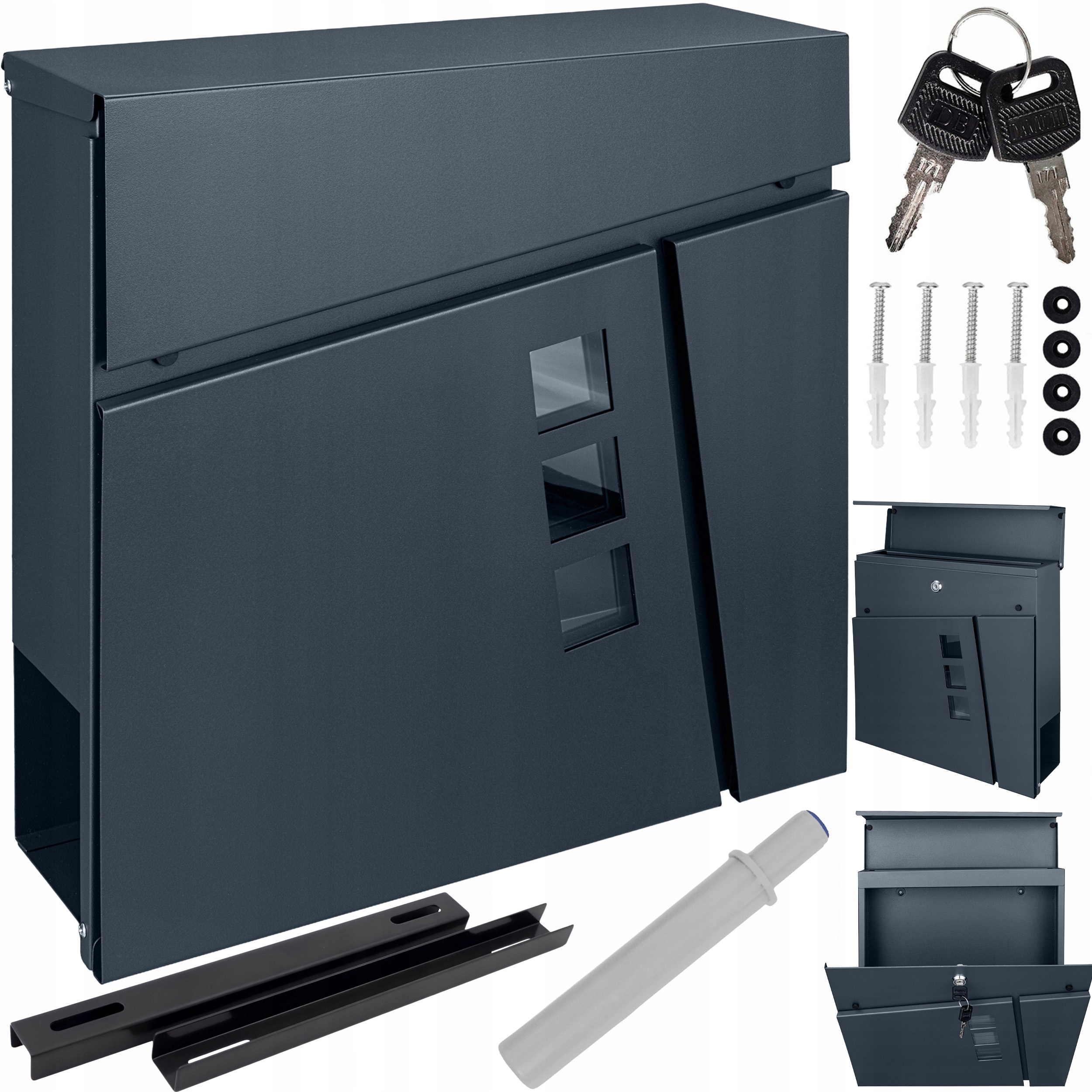 Poštovní Schránka Poštovní Antracit S Novinami Tichý XXL Domeček Držák