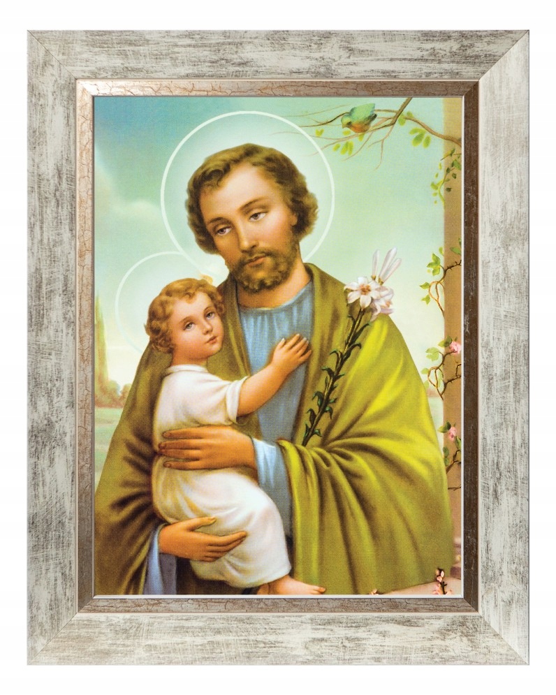 Svatý Josef S Dítětem Sakrální Obraz V Bílém Ozdobném Rámu 30X40