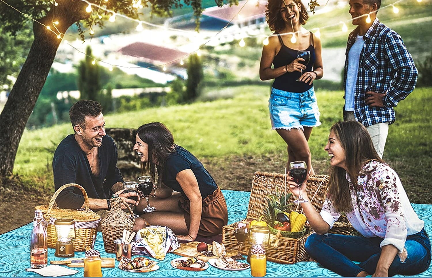 DUŻA MATA PIKNIKOWA KOC PLAŻOWY PIKNIKOWY IZOLACJA 3 warstwy 200cm WAKACJE Długość 200 cm