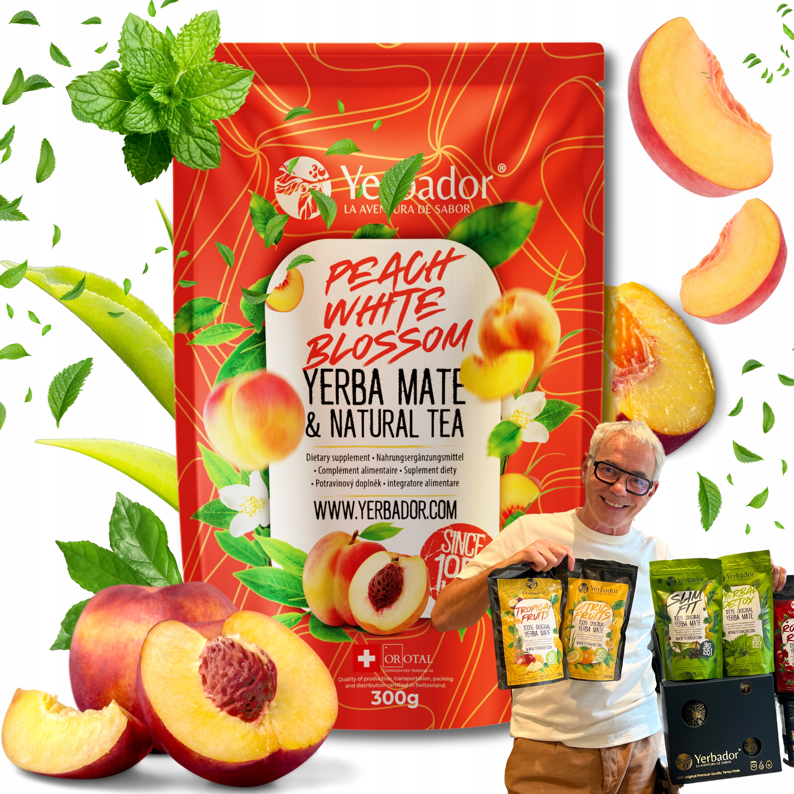 Levně Yerba Mate Yerbador s ovocem Broskev Bílá Čaj Osvěžující 300 g