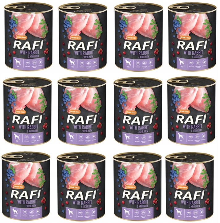 Levně Dolina Noteci Rafi pro psa s králíkem, sada 12 x 800 g