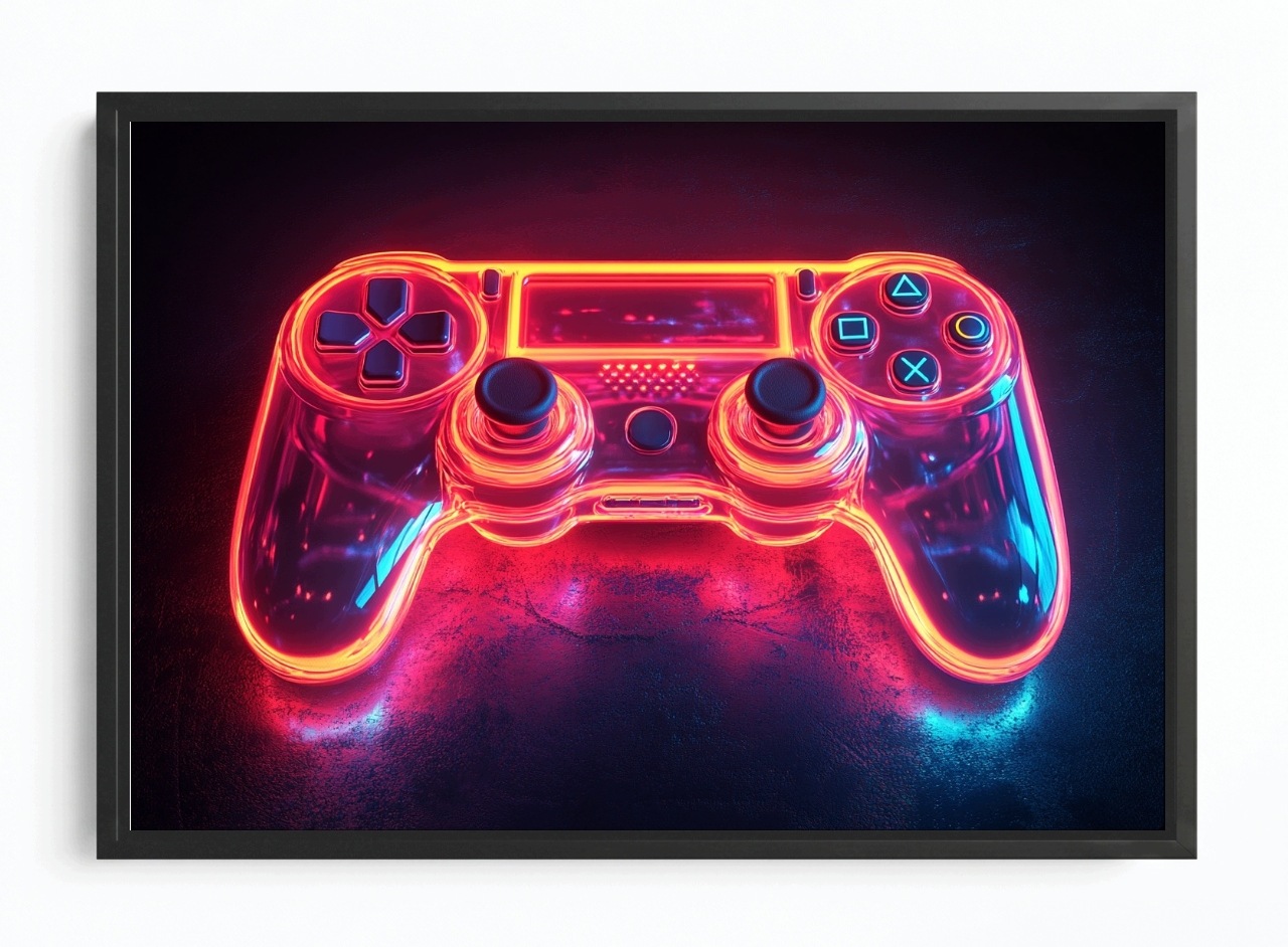 Obraz Rám American Box Pad Kontroler Gaming Konzola Neon Světlo 60x40