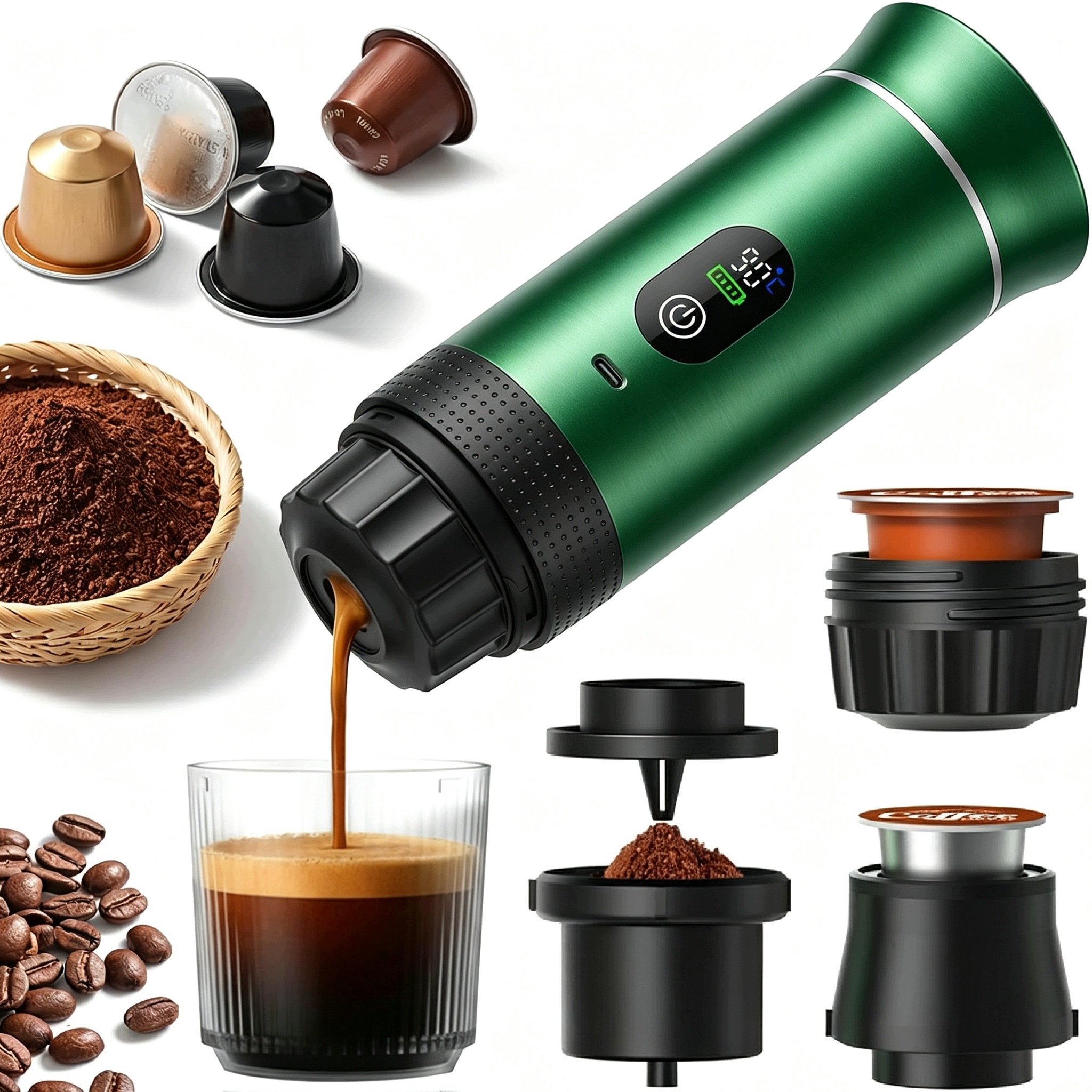 Přenosný Tlakový Kávovar 80ML 3V1 Turistický Cestovní Automatický