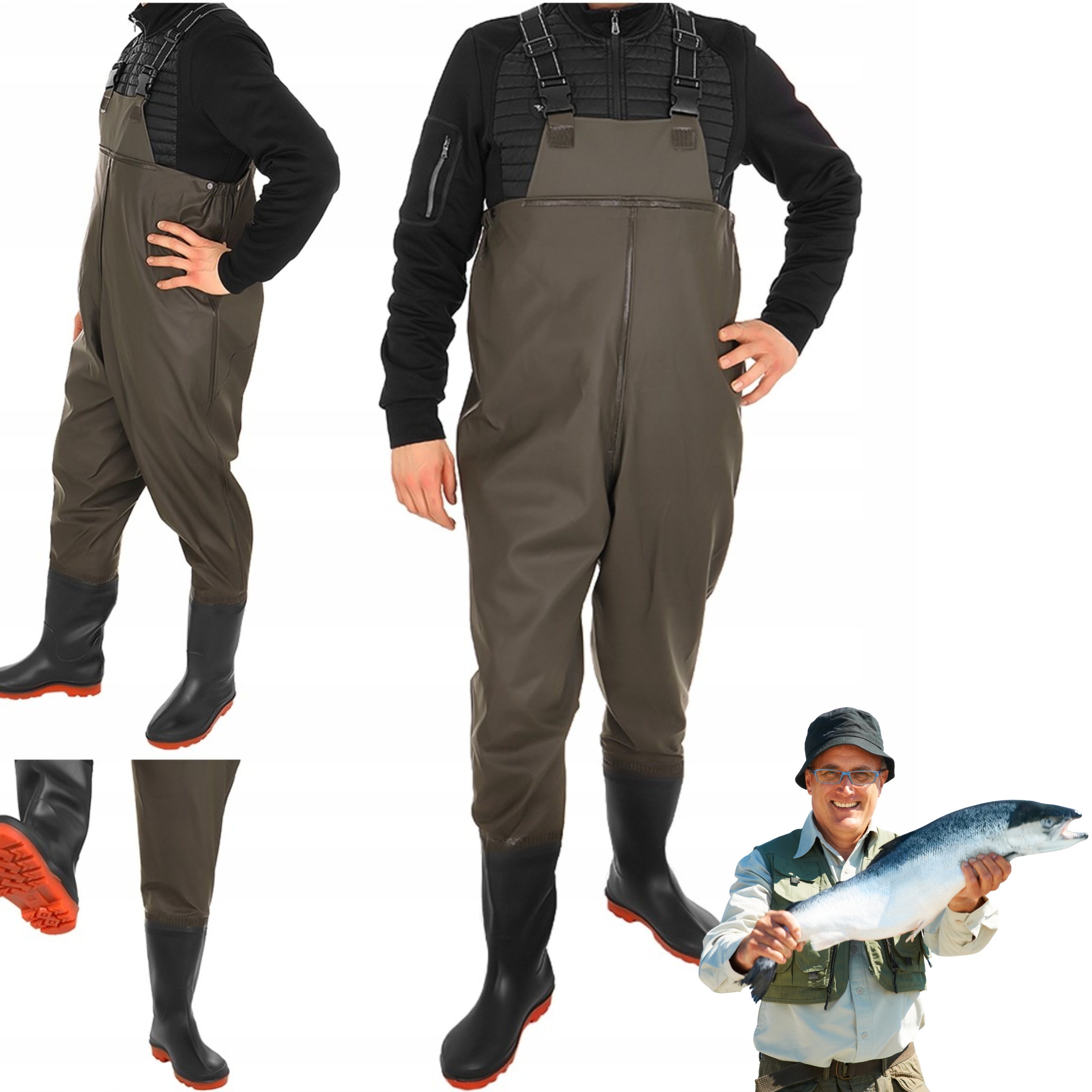 Spodniobuty Wodery Spodnie Wędkarskie 44 Szelki 28cm Wkładka