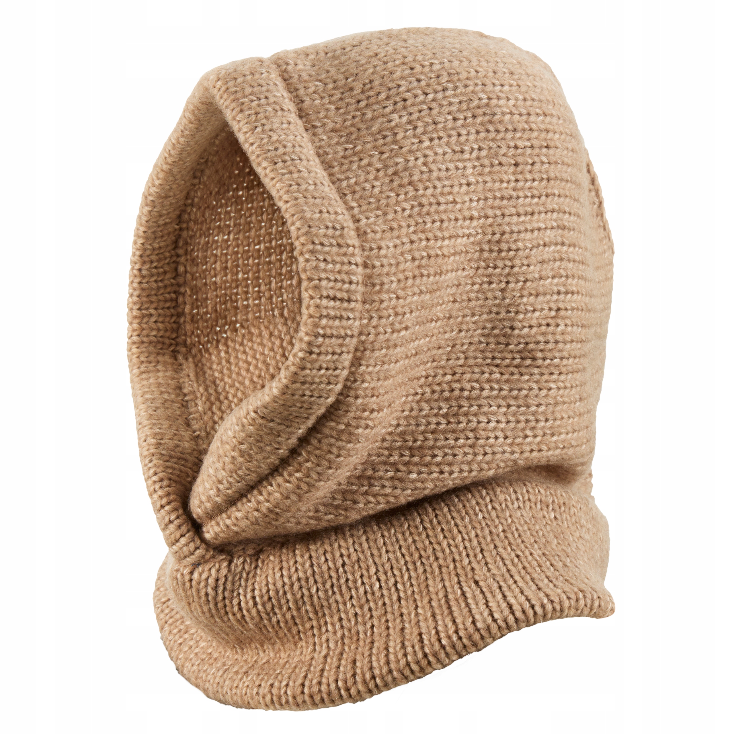 Béžová Módní vlněná nákrčník s kuklou a kapuce Merino Loman Cacatva