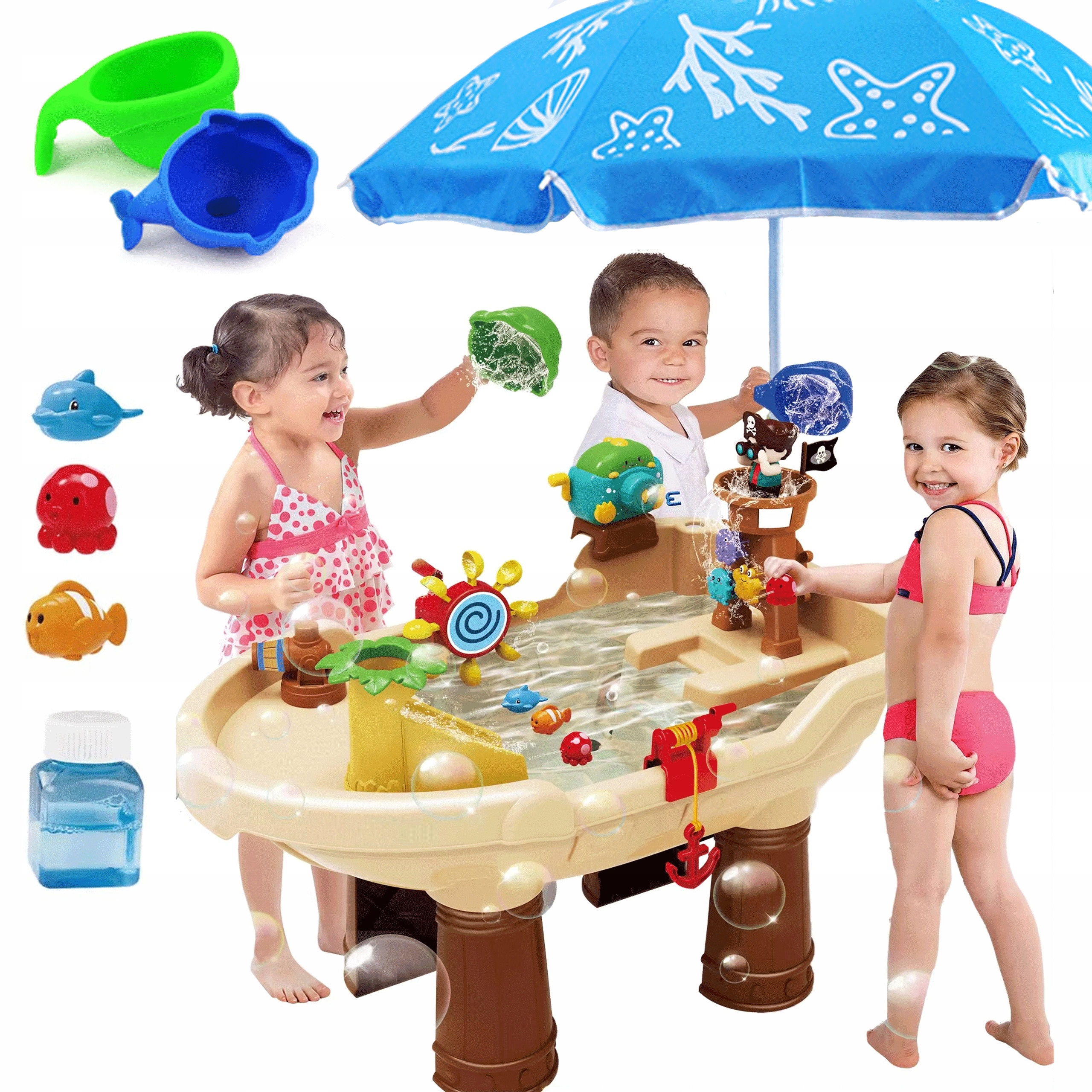 PIASKOWNICA STÓŁ WODNY DO ZABAWY STATEK PIRACKI PARASOL + DODATKI MATADI