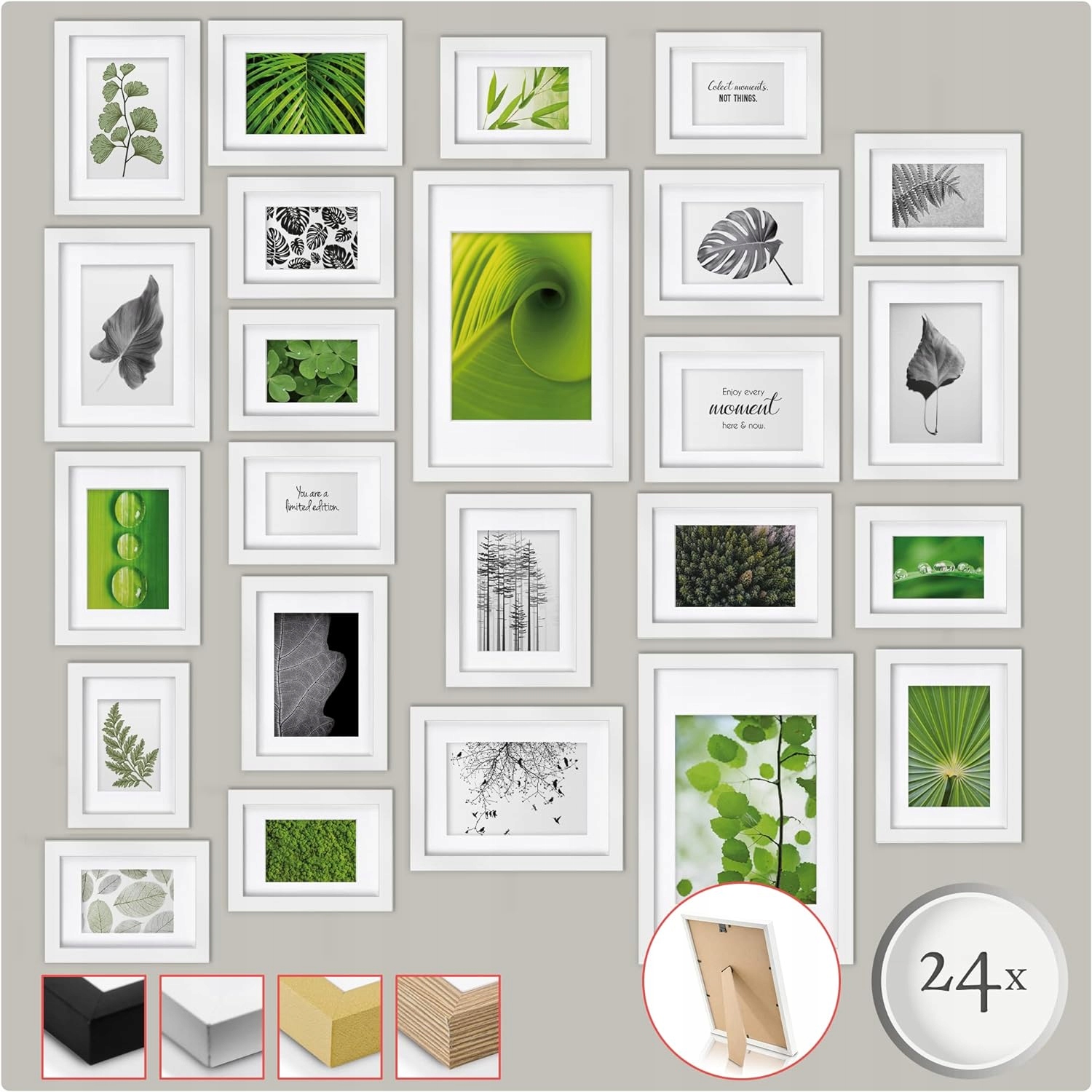 24szt Zestaw ramek na zdjęcia Nature Multi Ramka na zdjęcia Drewno i szkło