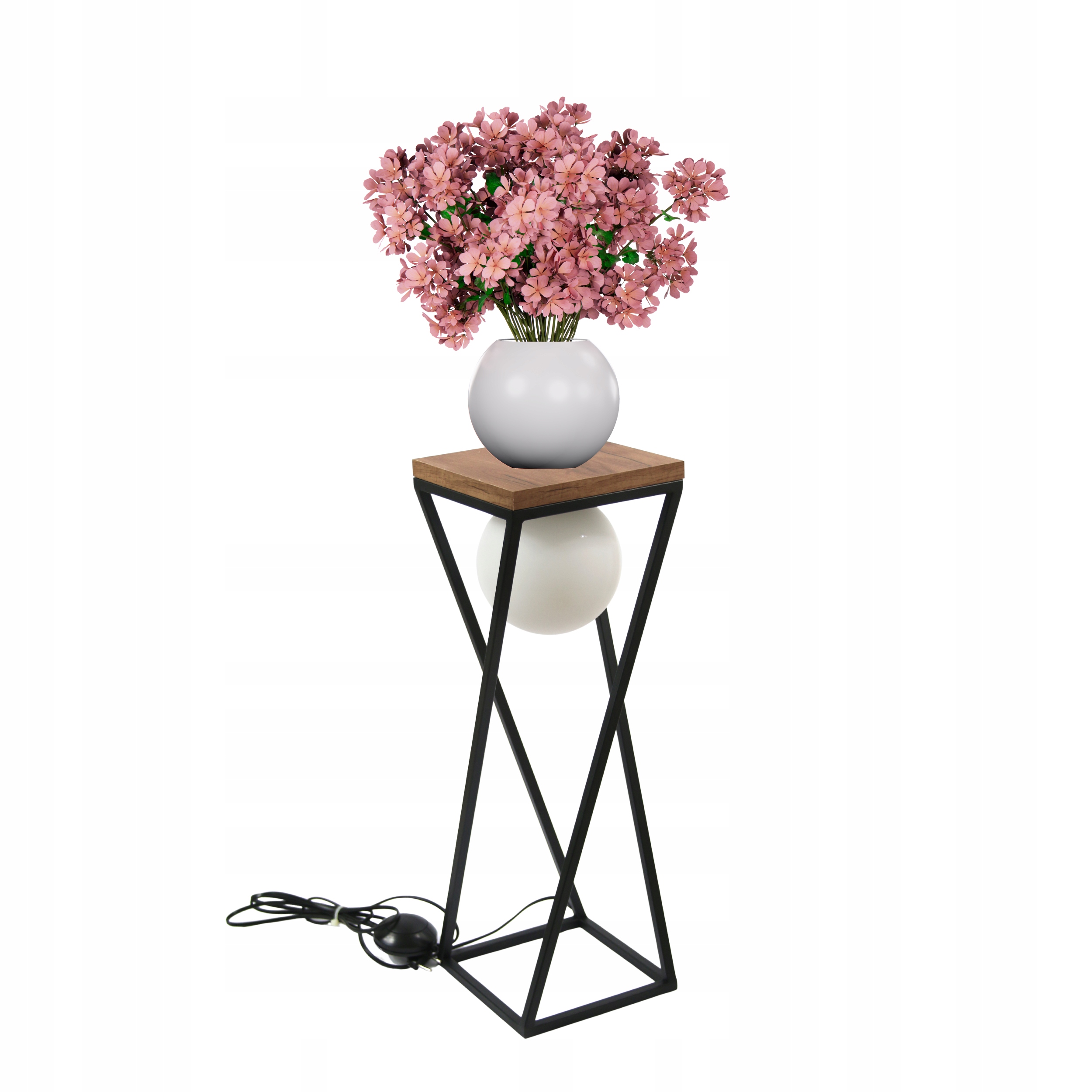 Držiak Na Kvetináč Šikmý Loft Metalový Stojan Na Kvety Drevo Nočná Lampa