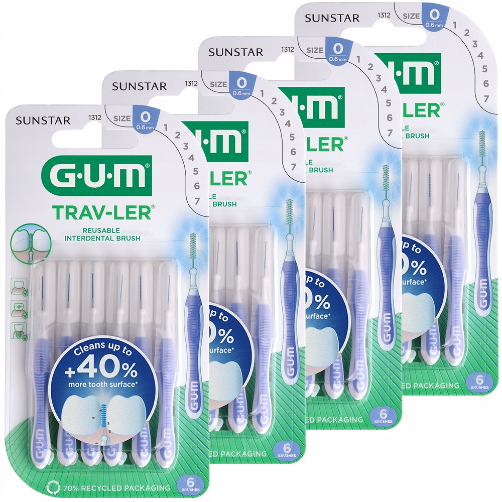 4x Gum Trav-ler szczoteczka międzyzębowa Iso 0,6mm Wrzosowe 6szt.