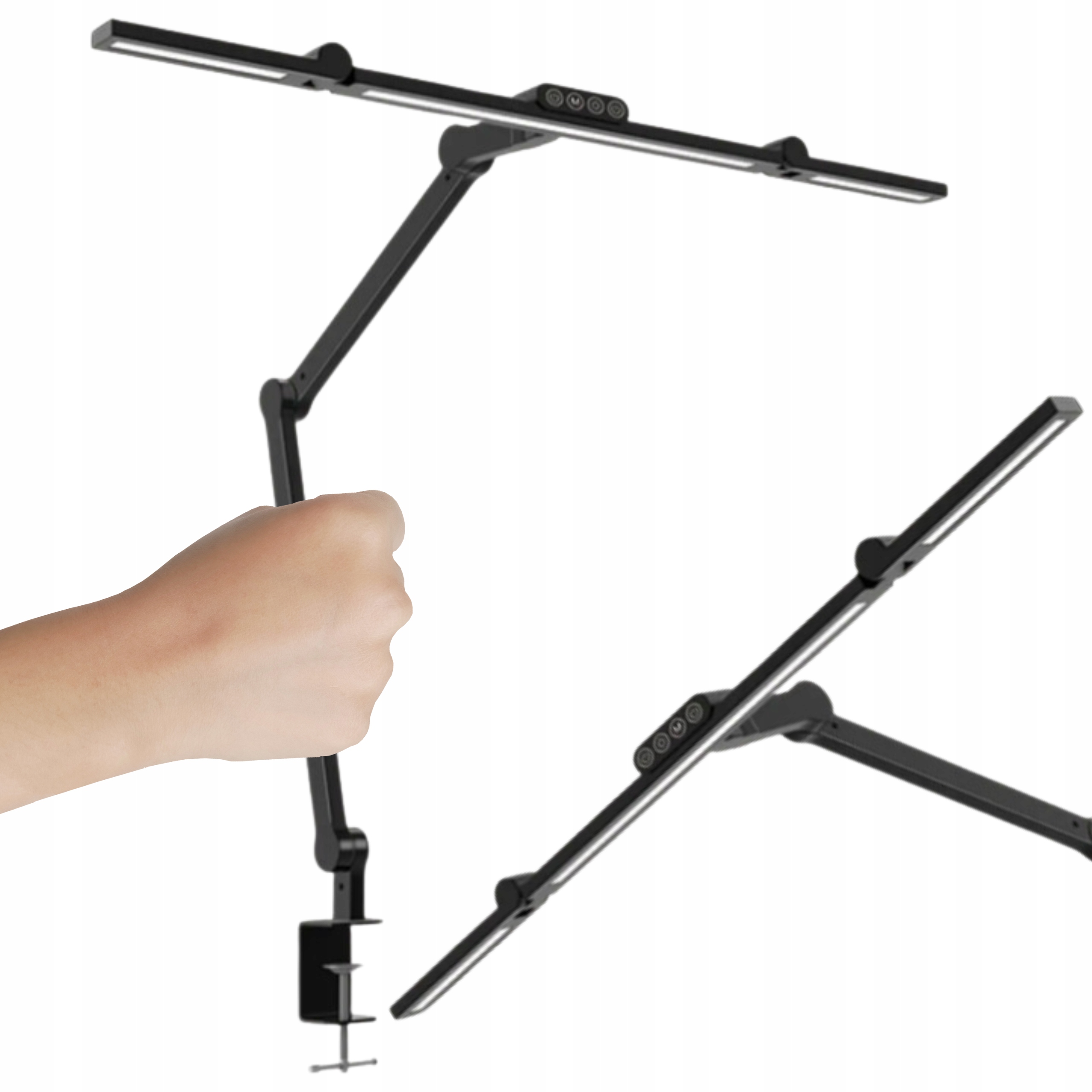 Przegubowa lampa biurkowa przykręcana ledowa na wysięgniku Czarna 72 cm