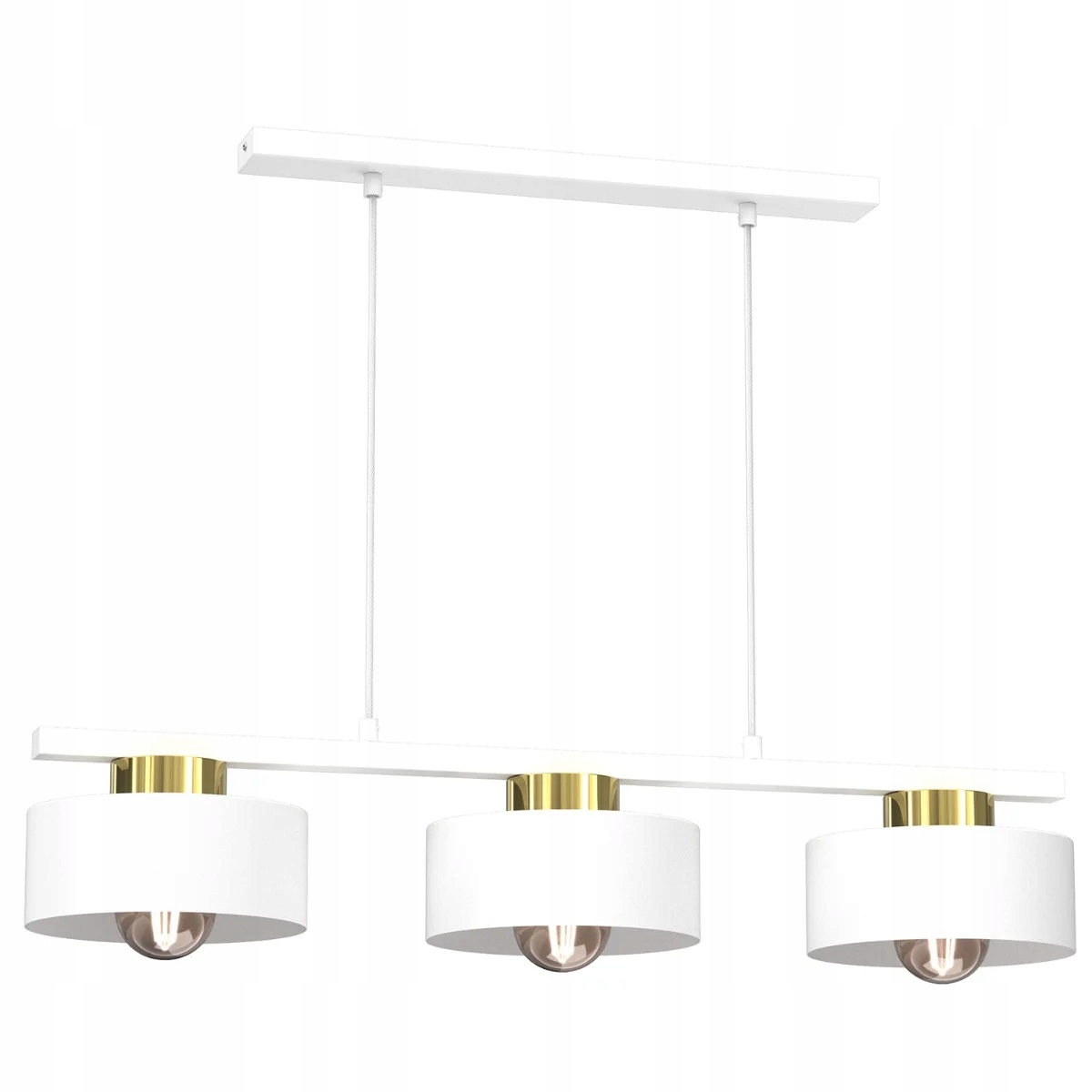 Závěsná lampa trojitá bílá zlatá lišta 81 cm do jídelny nad stůl Luminex