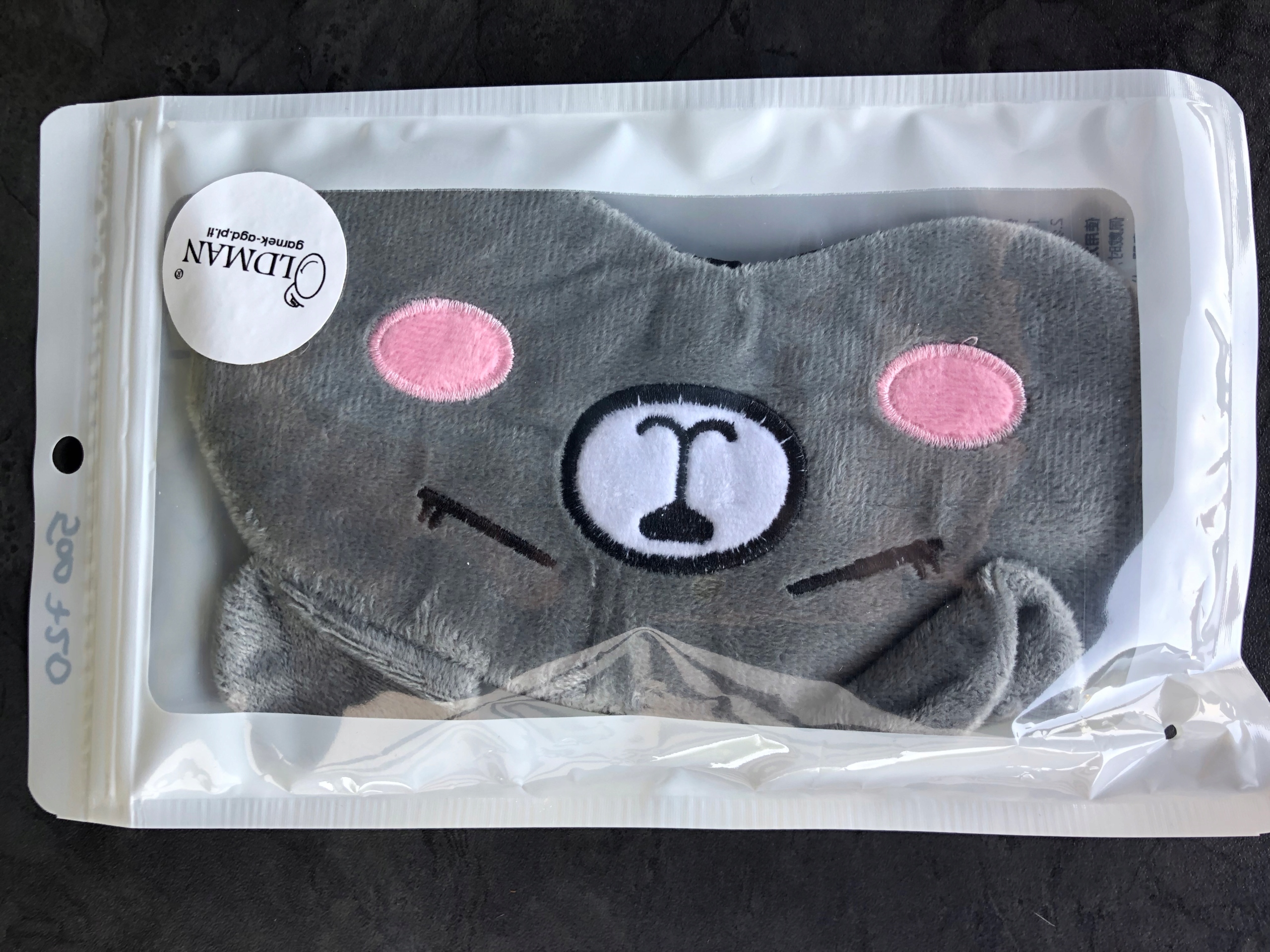 MASKA OPASKA NA OCZY DO SPANIA SNU RELAKSU miś misiek szary OLDMAN PLUSZOWA Model na oczy