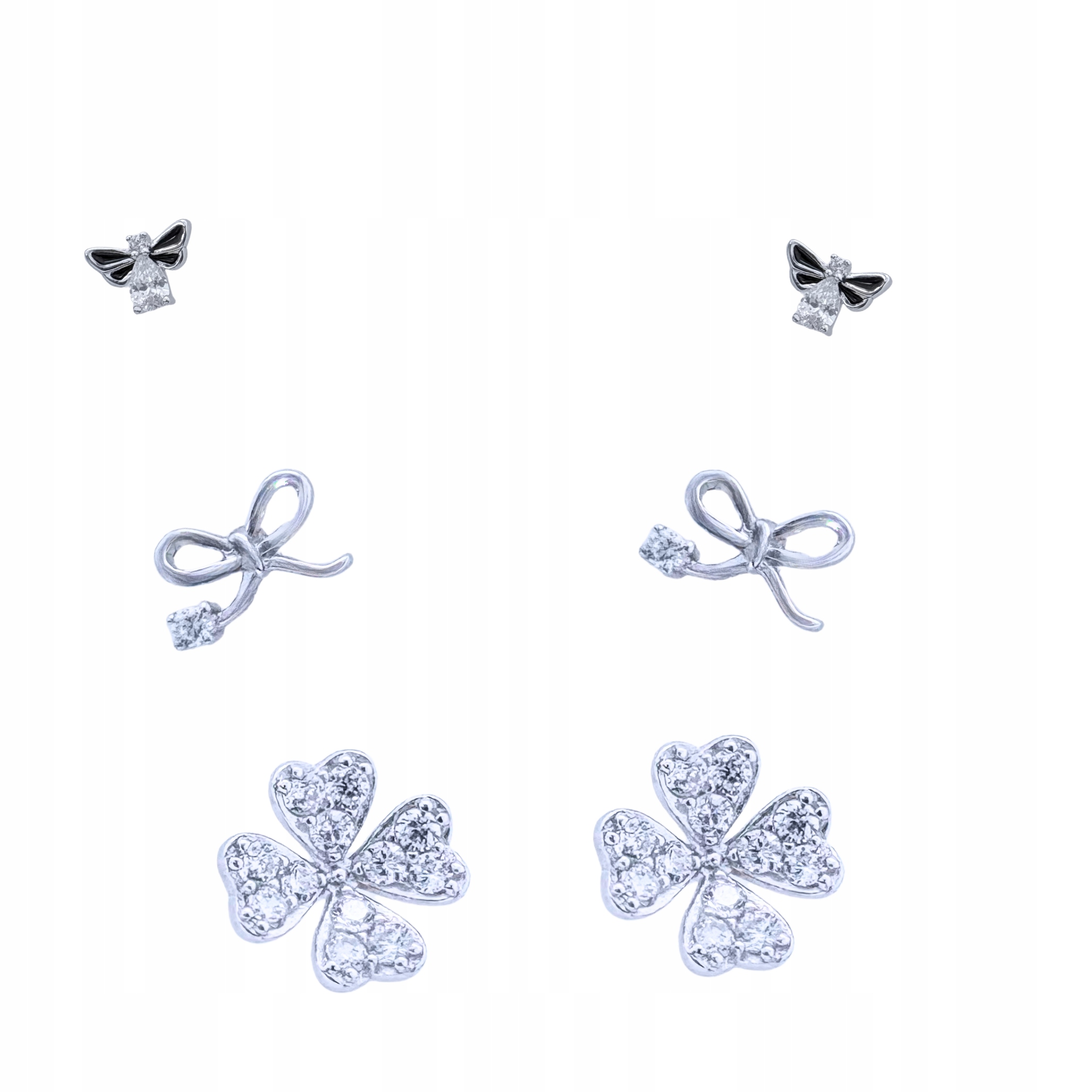3 páry Stříbrné Náušnice vzorem a zirkony Stříbro O Ryzosti 925