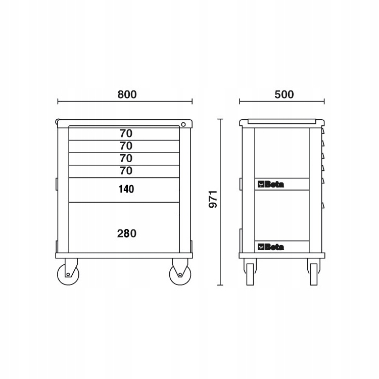 Wózek narzędziowy z 6 szufladami Beta C39/6 Pomarańczowy Waga 66 kg