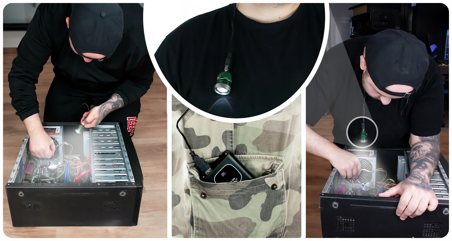 MAŁA MOCNA LATARKA LED USB ZOOM Z DŁUGIM KABLEM ROBOCZA WARSZTATOWA GARAŻ Stan opakowania oryginalne