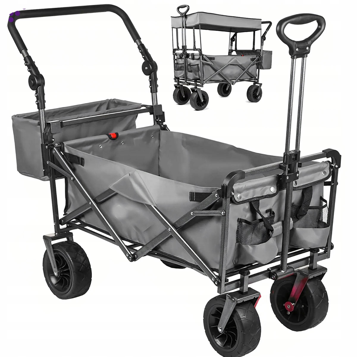 Duży Składany Wózek Ogrodowy Plażowy Transportowy na Ryby z Dachem Koła XL