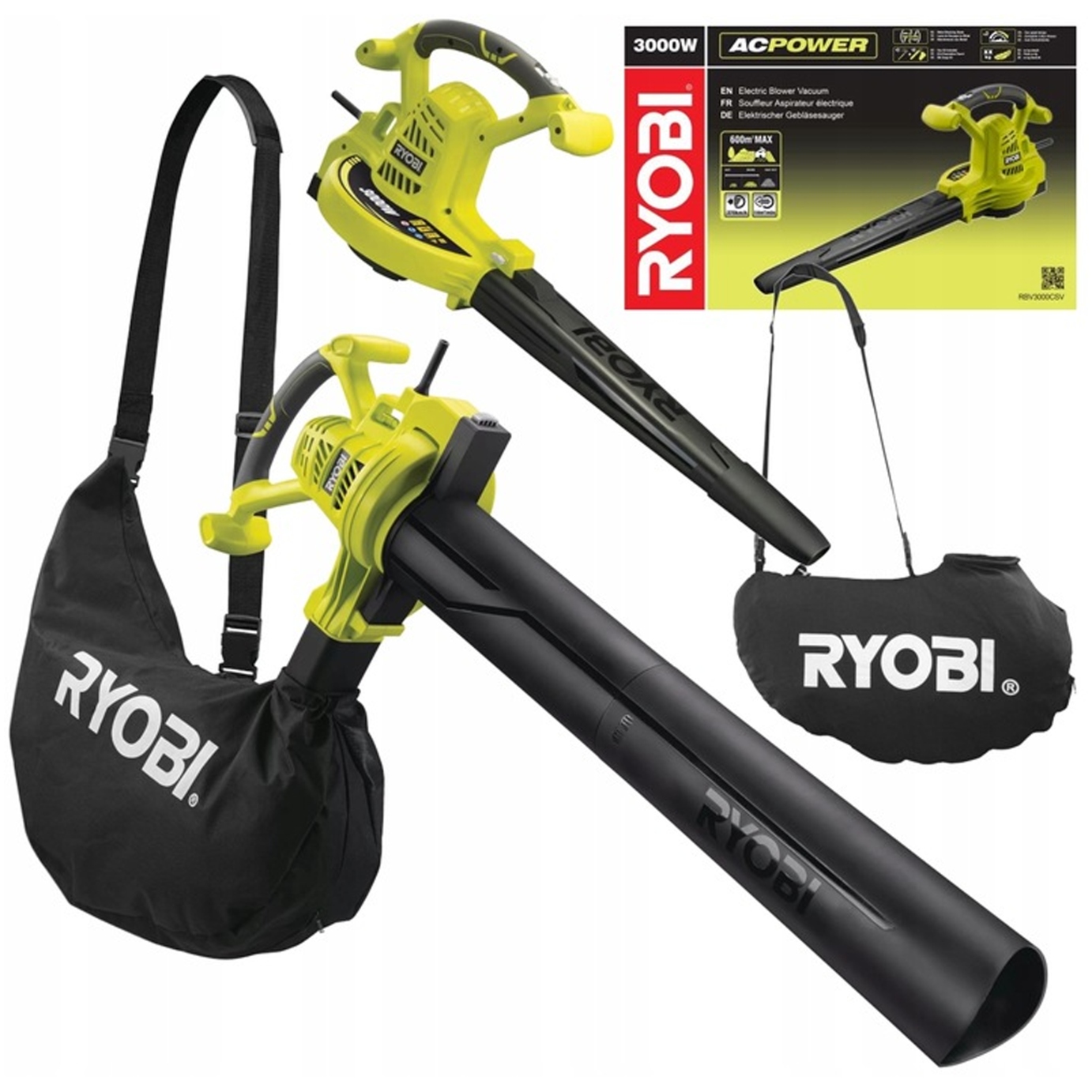 Záhradný Fúkač, Elektrický Vysávač Na Lístie 3000W RBV3000CSV Ryobi