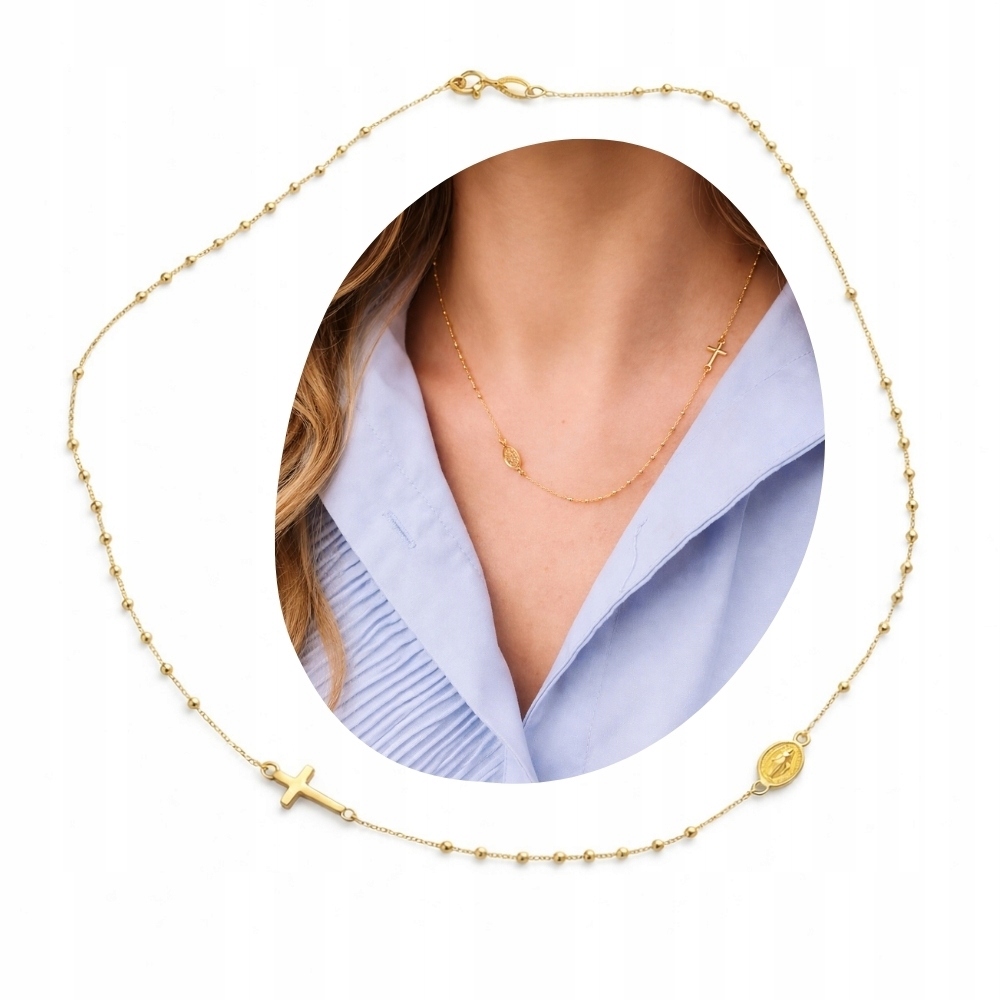 Różaniec Srebrny Pozłacany Na Szyję Próba 925 Łańcuszek Delikatny Subtelny