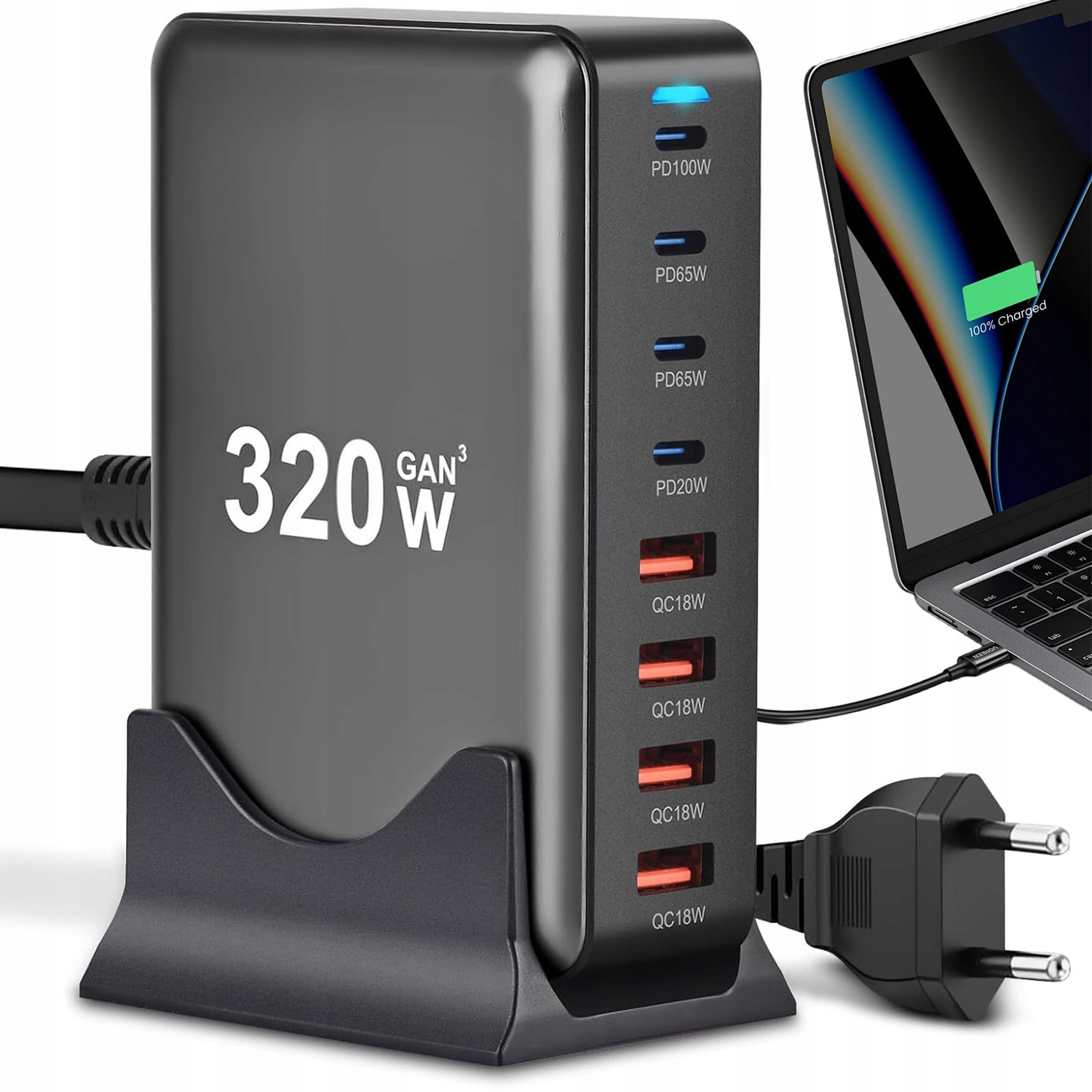 Síťová Nabíječka 320 W Se 4 Porty Pd Typu C 4 Porty Usb A Qc, Univerzální