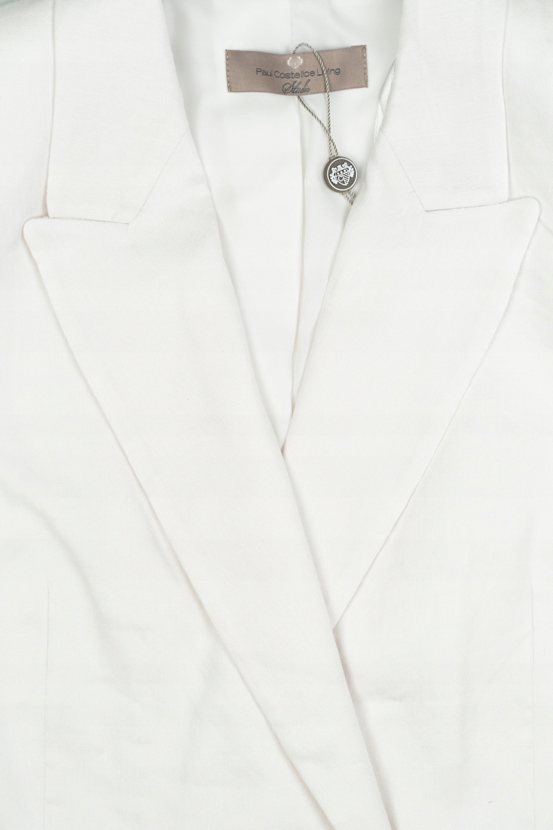 Dunnes Marynarka Lniana Damska Długa Taliowana Biała Żakiet Guziki S 36 Kolor biały