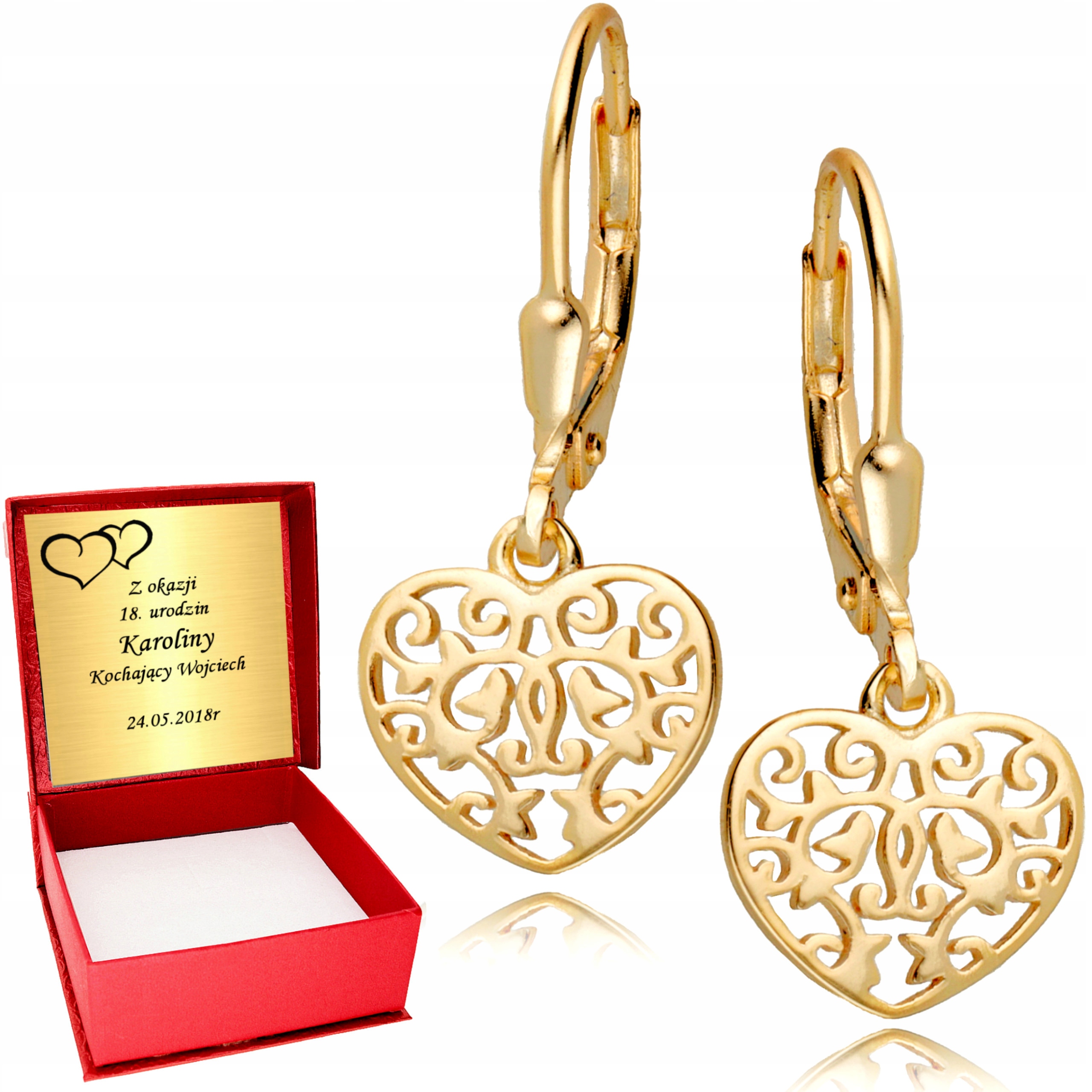 

Złote Kolczyki 925 Ażurowe Serca Wiszące