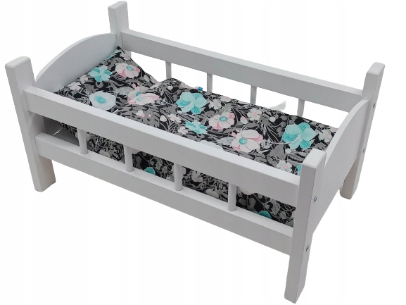 ŁÓŻECZKO DREWNIANE BIAŁE dla lalek + POŚCIEL