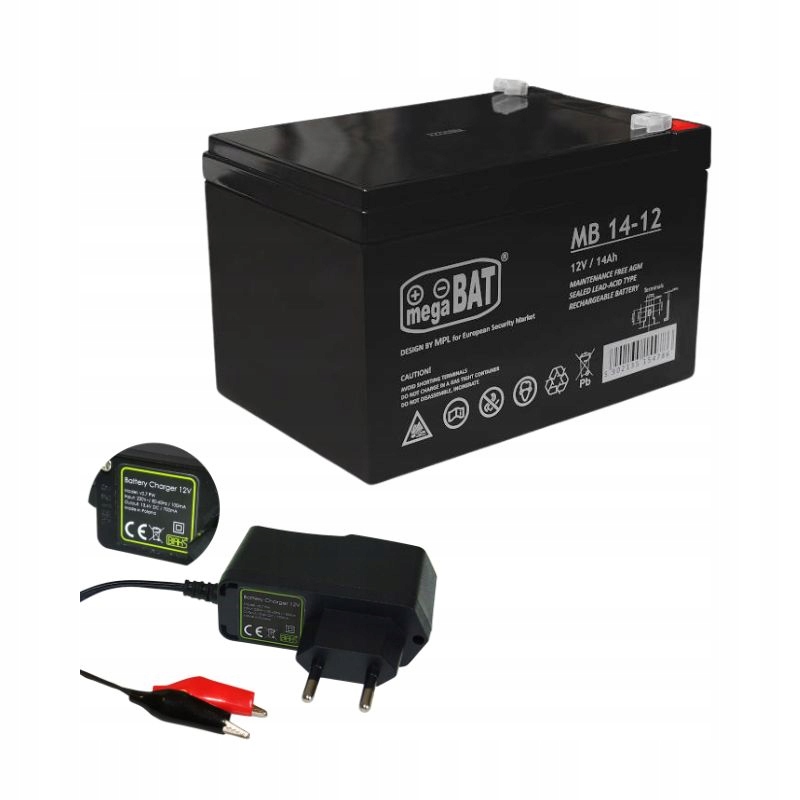Akumulátor Agm 12V 14Ah Megabat (rozměr 10Ah 12Ah 15Ah) Nabíječka 12V Pw